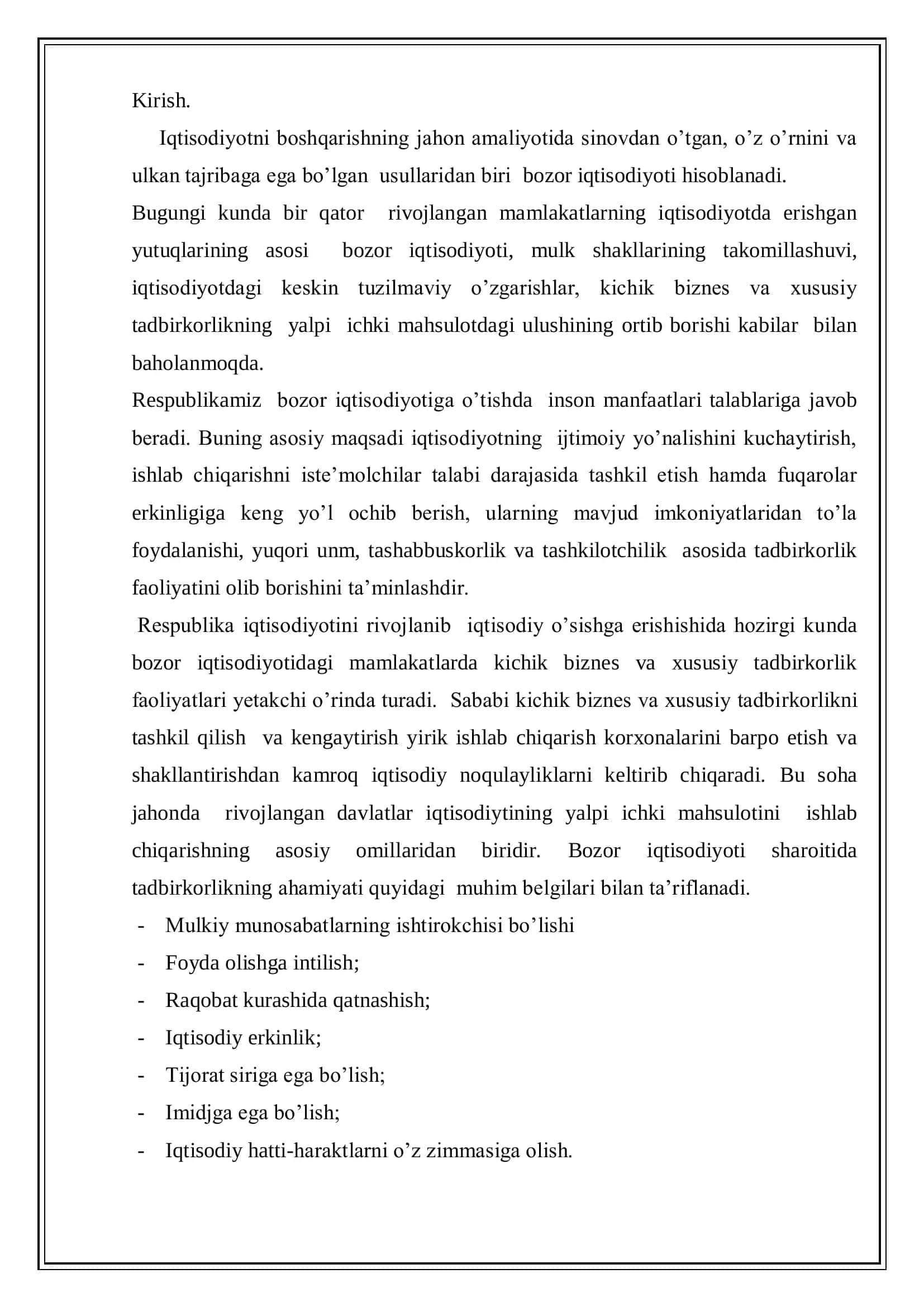 Iqtisodiyotda kichik biznes va xususiy tadbirkorlik faoliyatlarini rivojlantirishda davlat moliya-kredit tizimining ro’li 3