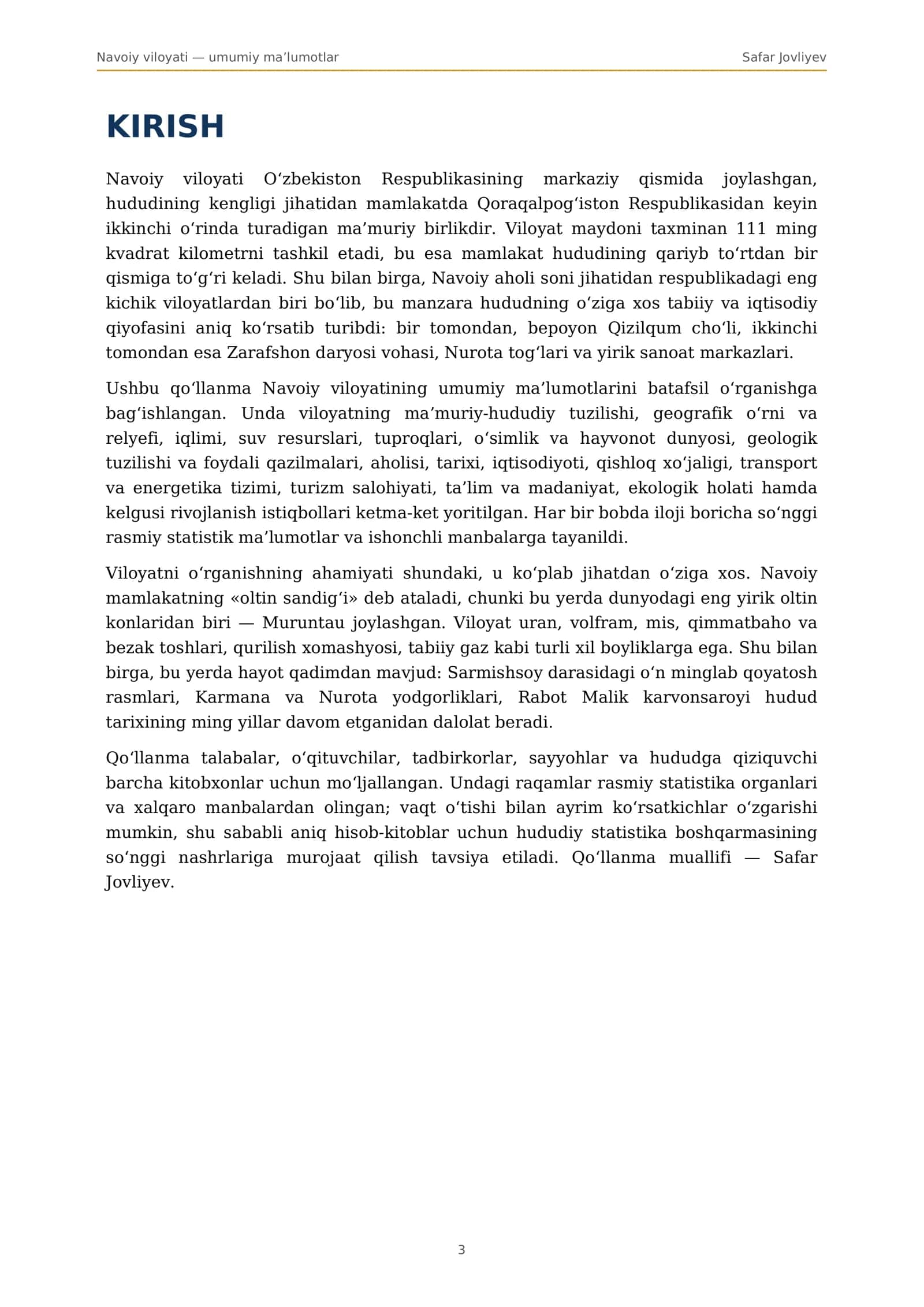 NAVOIY VILOYATI UMUMIY MA'LUMOTLAR QO'LLANMASI 3