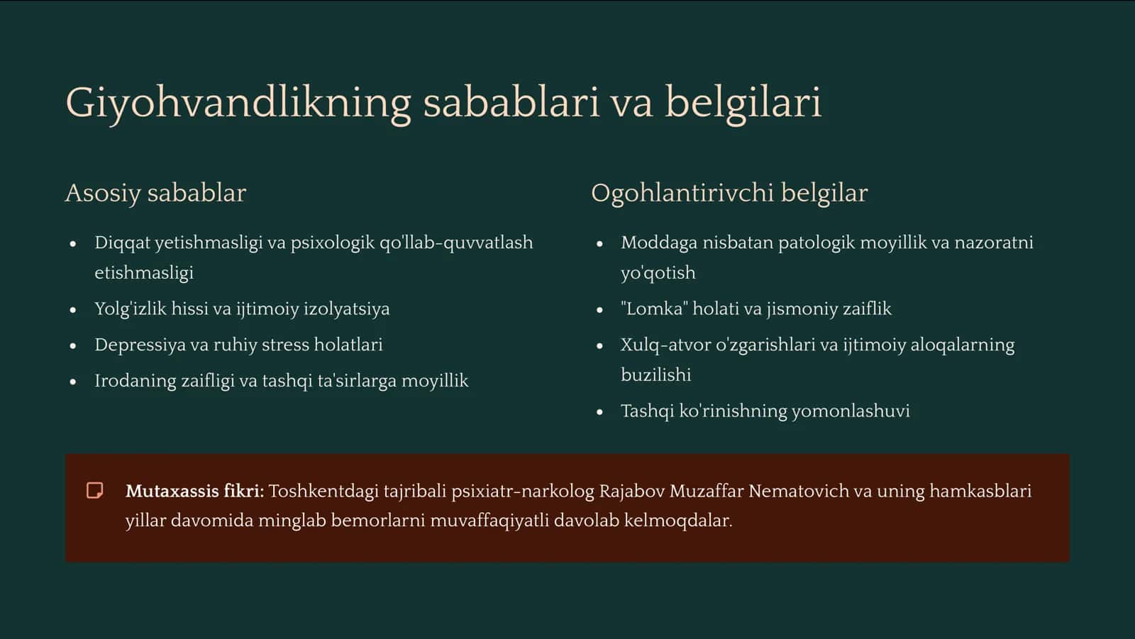 Turli Qaramlikdagi Bemorlarni Davolash va Reabilitatsiyasi 3