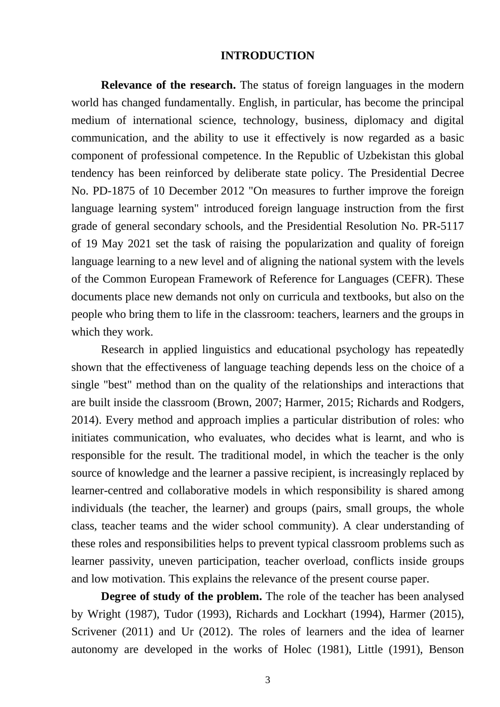 ROLES AND RESPONSIBILITIES OF INDIVIDUALS
AND GROUPS IN TEACHING FOREIGN LANGUAGES 3