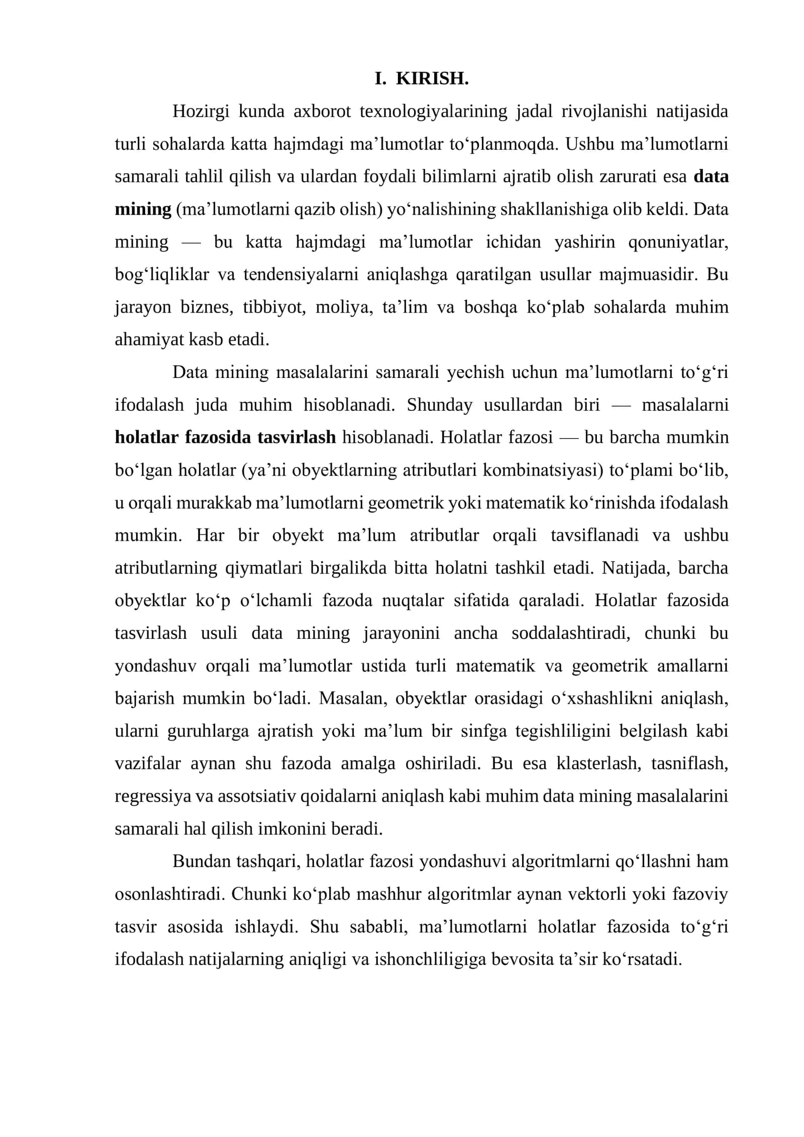 Data Mining Masalalarini Holatlar Fazosida Tasvirlash Usullari 3