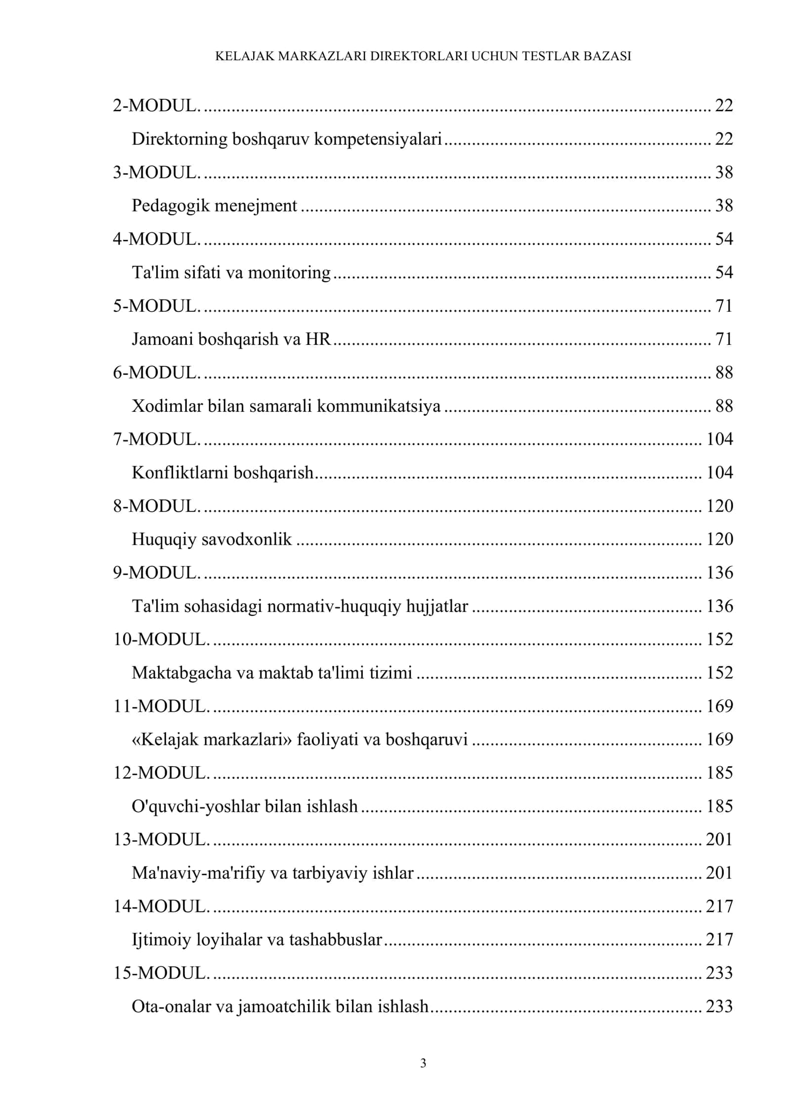 KELAJAK MARKAZLARI DIREKTORLARI UCHUN TESTLAR BAZASI 3