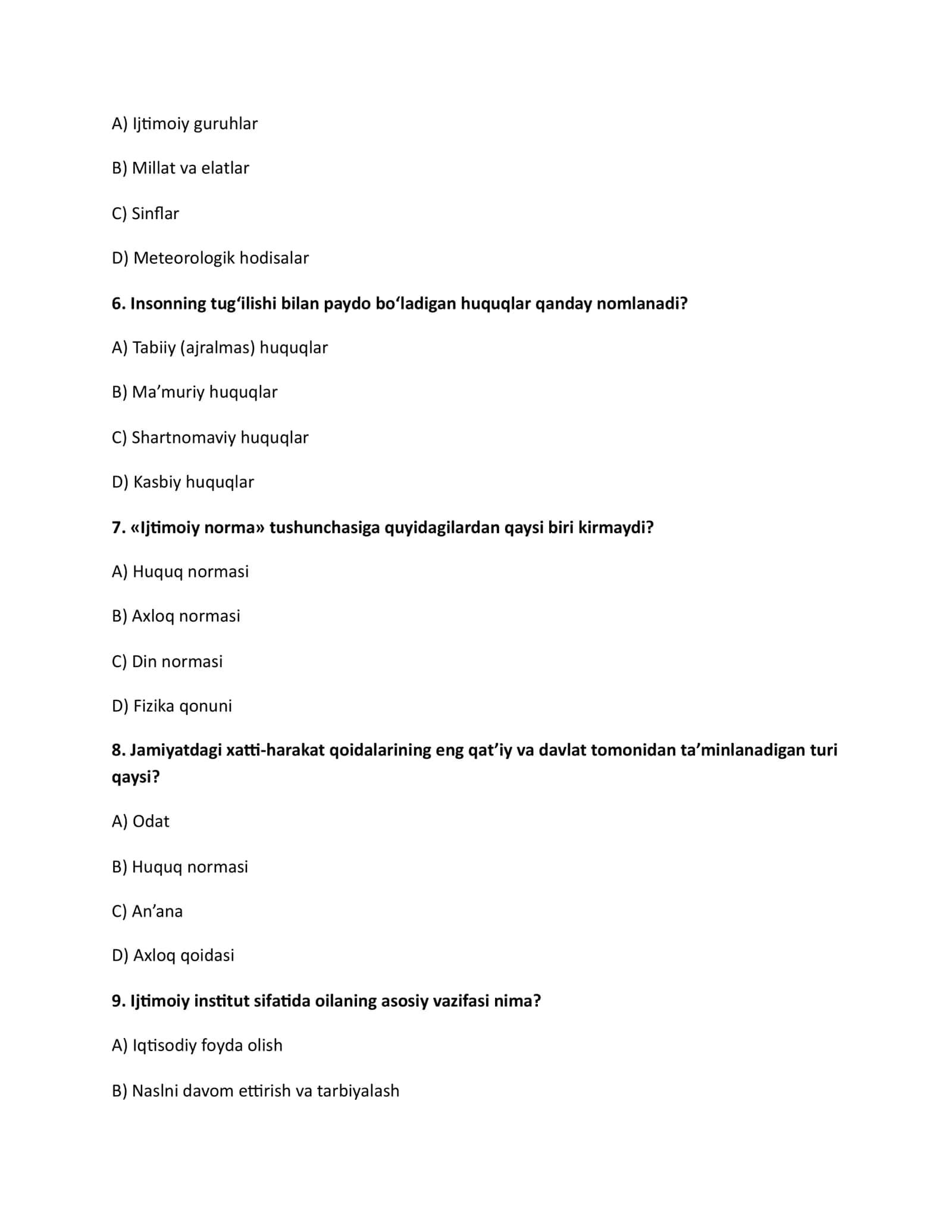 Universitet attestatsiyasi uchun test to‘plami 3