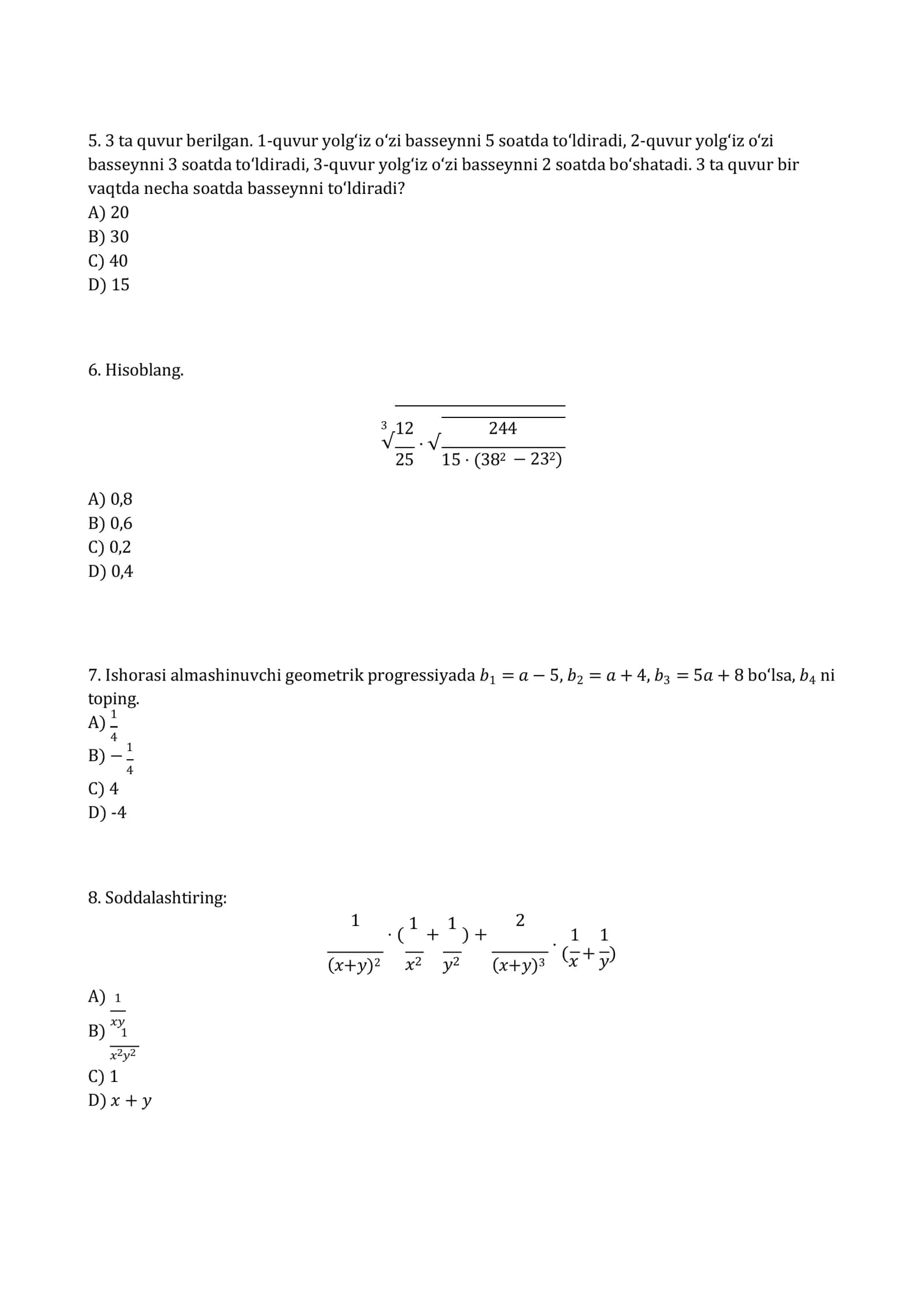 Matematika: Milliy sertifikat va Attestatsiya YANGI NASHR – Oltin Baza Test (1000 ta savol) 3
