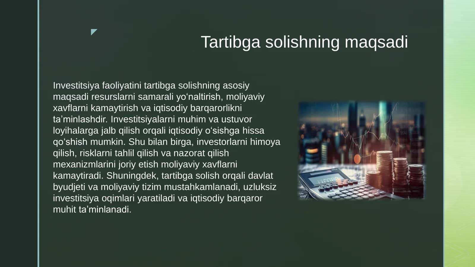 Investitsiya faoliyatini tartibga solish usullari 3