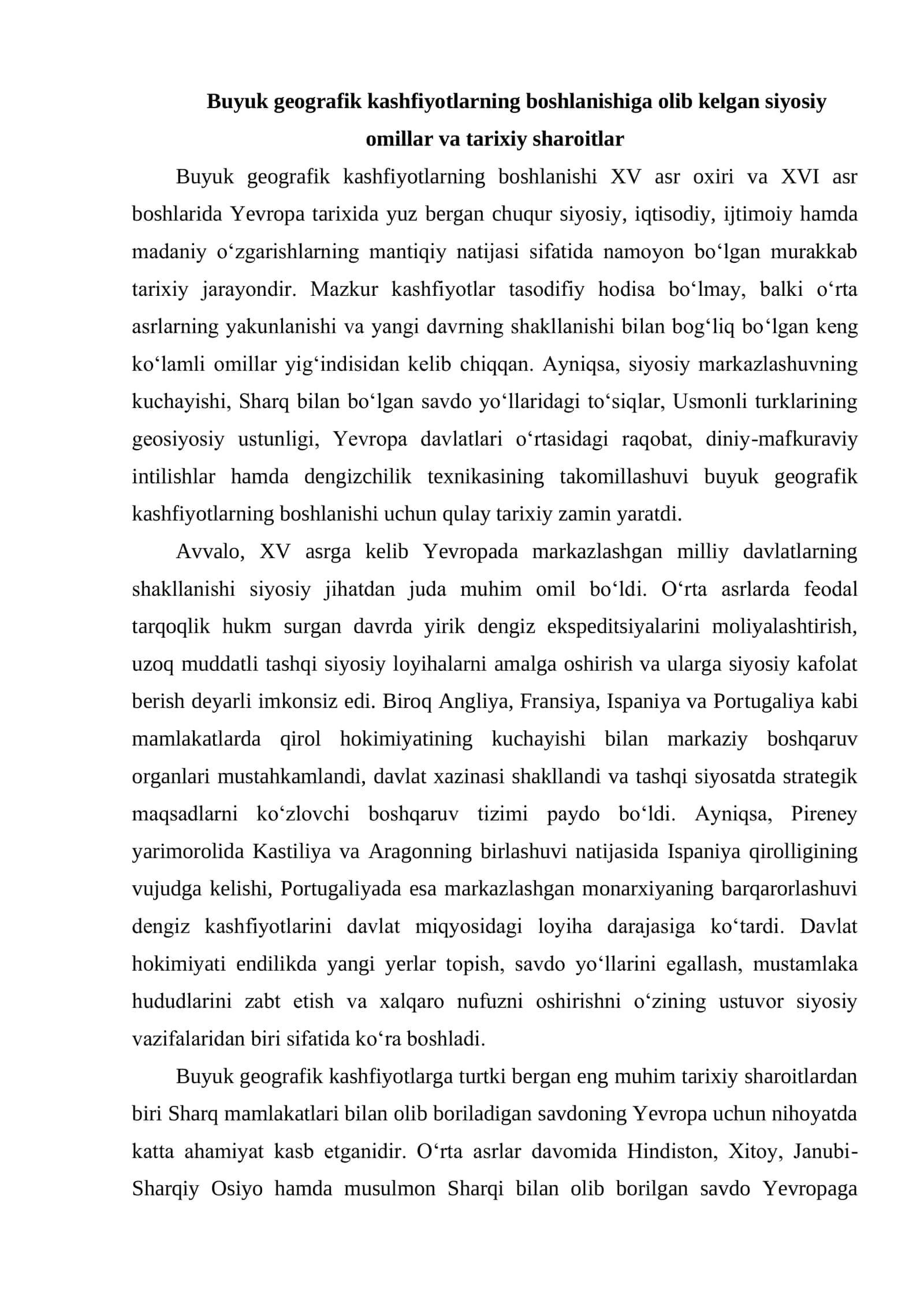 BUYUK GEOGRAFIK KASHFIYOTLARNING BOSHLANISHI SIYOSIY VA TEXNIK SHART-SHAROITLARI 3