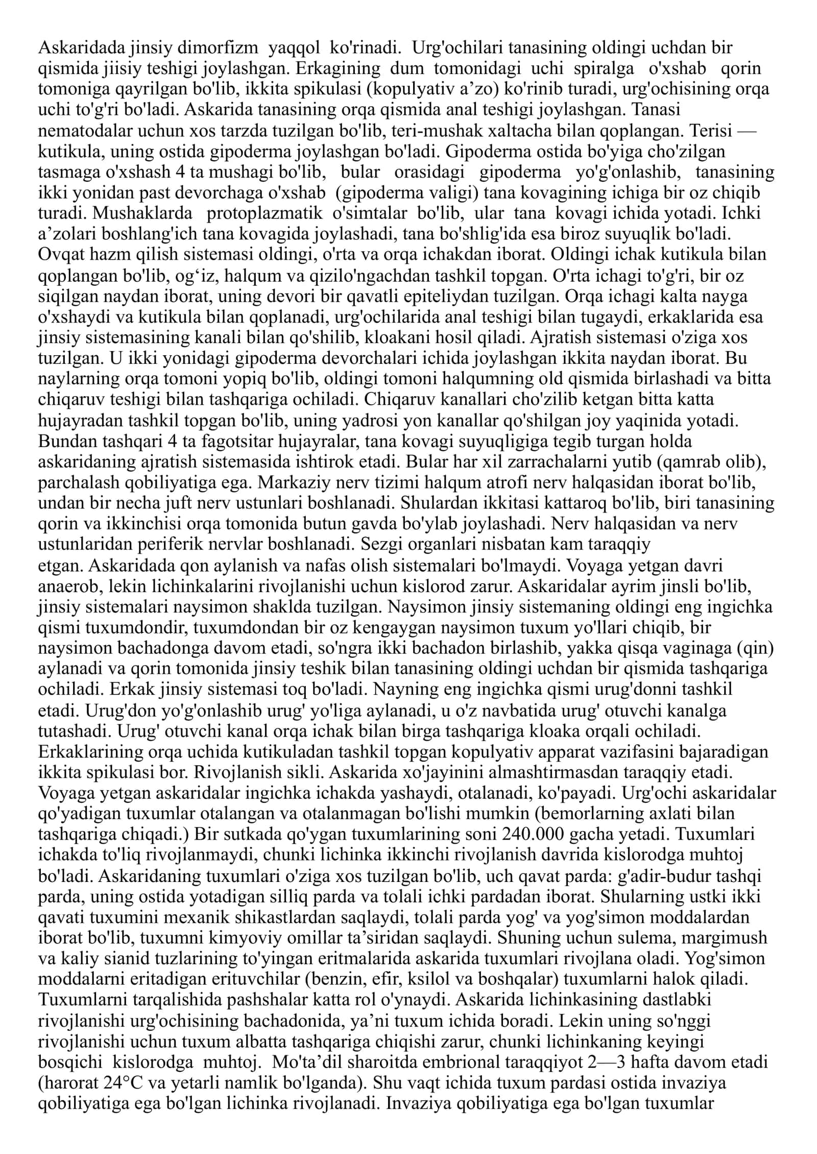 Yumaloq chuvalchanglar: Askarida , Ostritsa , egri boshli gijja , qil boshli gijja 3
