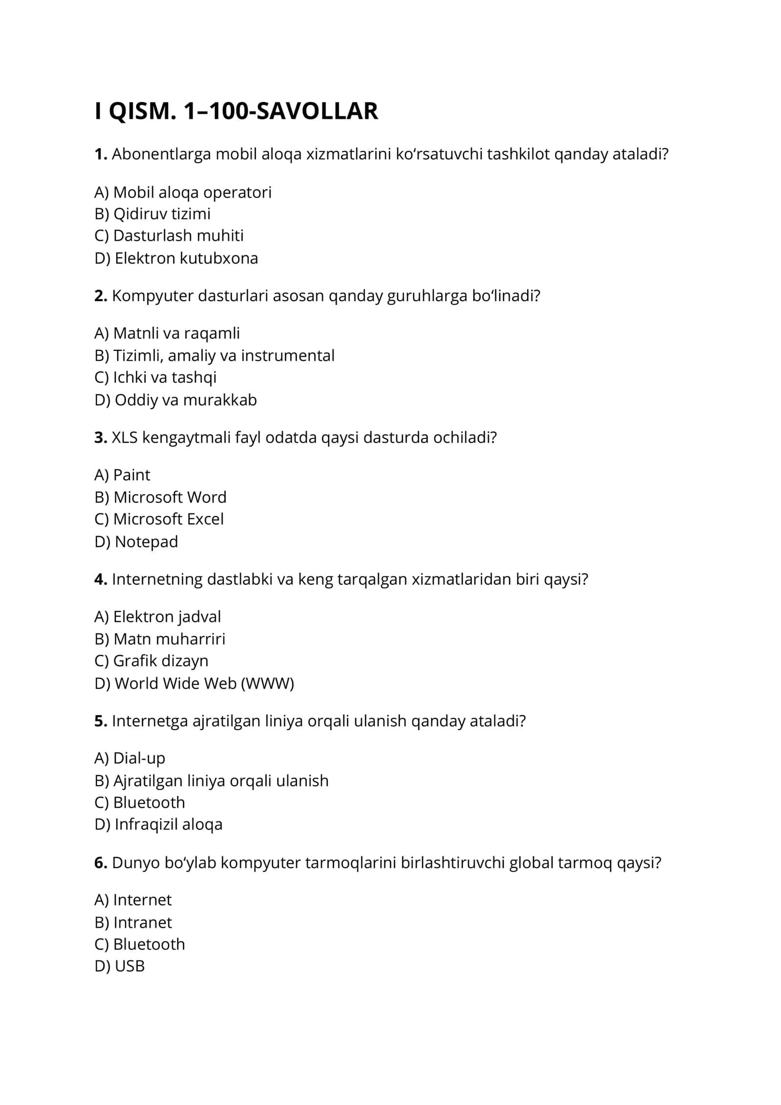 ARGOS 200 TA TEST SAVOLLARI - AXBOROT-KOMMUNIKATSIYA TEXNOLOGIYALARI 3