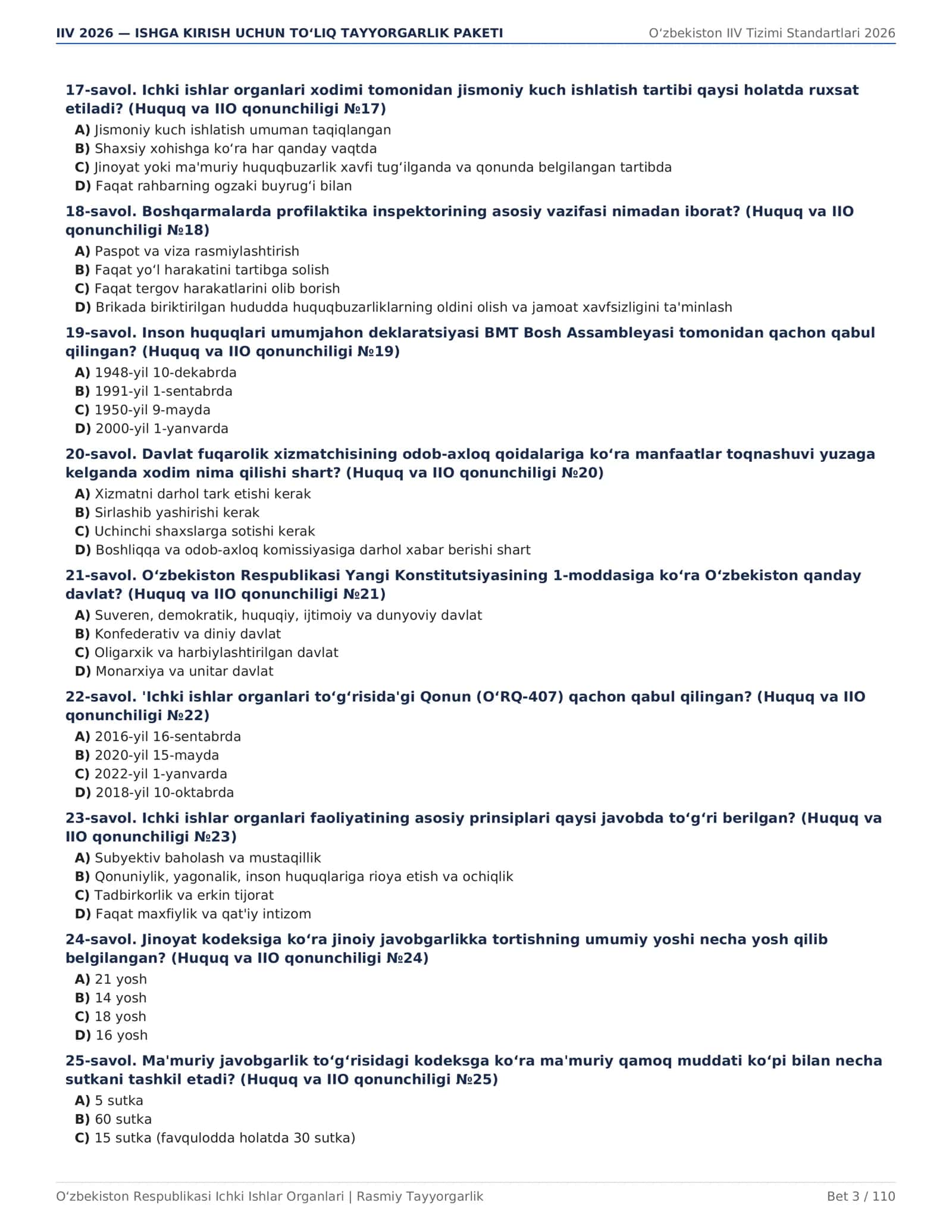 IIV 2026 — ISHGA KIRISH UCHUN TO‘LIQ TAYYORGARLIK PAKETI 3