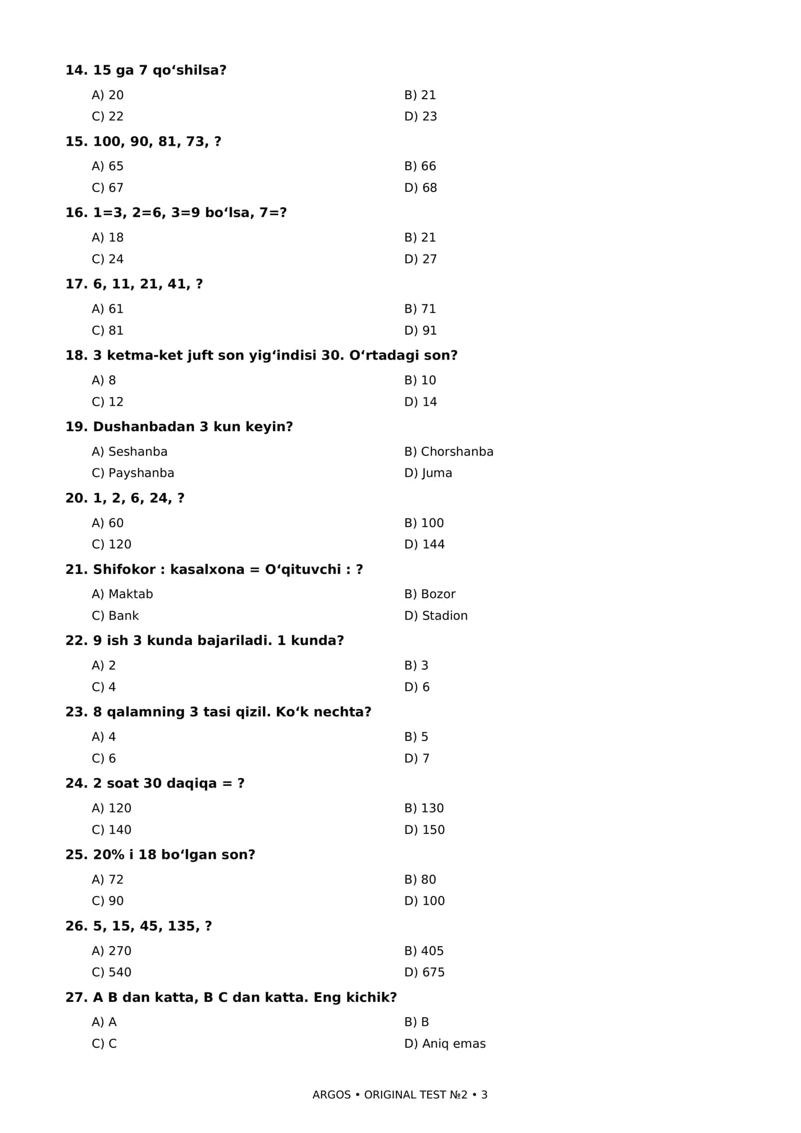 📚ARGOS imtihoniga tayyorgarlik — 100 ta ORIGINAL test №2 | Mantiq + Qonunchilik + IT 3