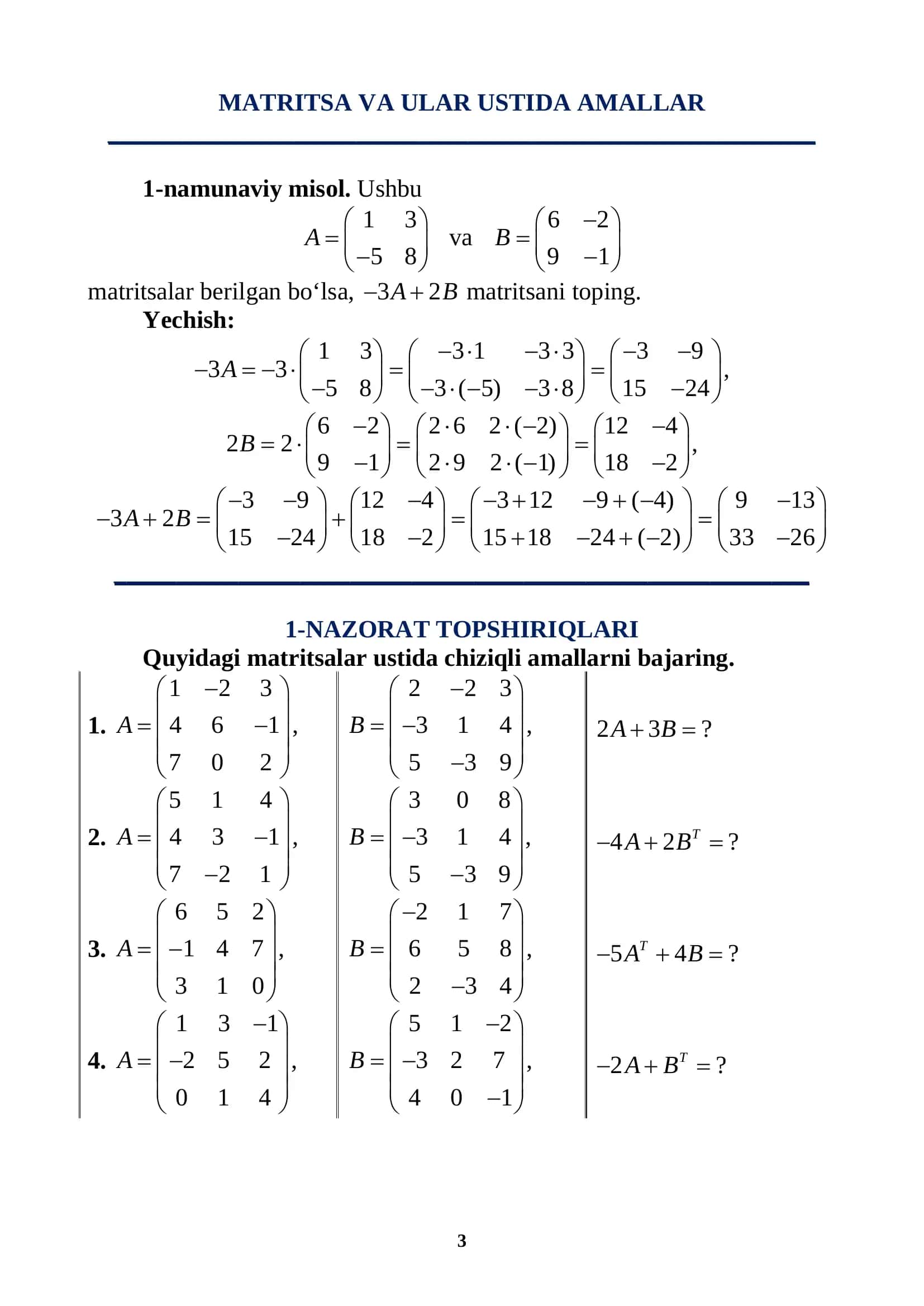 Mustaqil ta'lim topshiriqlari (matritsa va determinantlar) 3