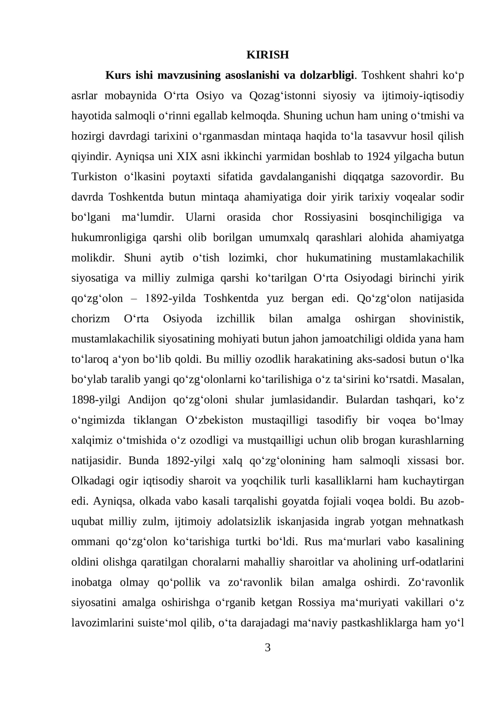 XIX ASRNING 70-90-YILLARIDA TURKISTON O‘LKASIDAGI QO‘ZG‘OLONLAR (1892-YIL TOSHKENT QO‘ZG‘OLONI) 3