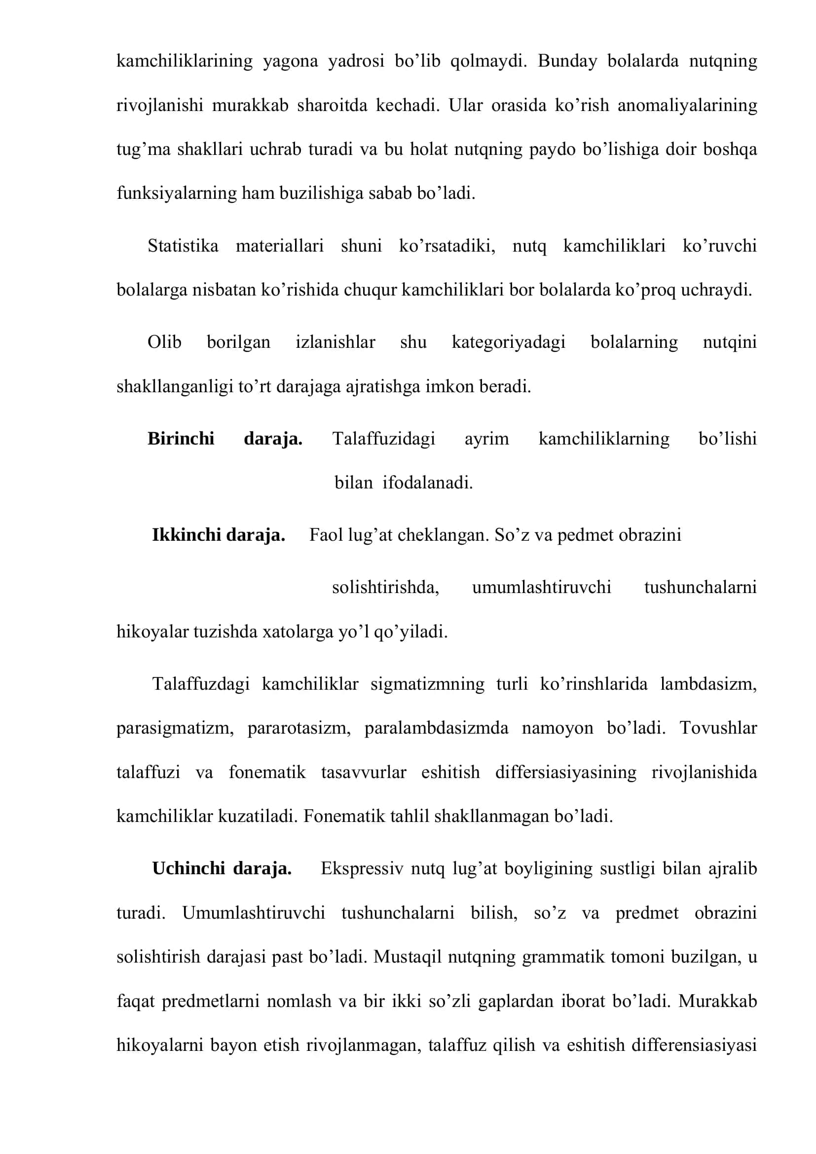 Ko’zi ojiz bolalar bilan olib boriladigan logopedik ishning o’ziga xos xususiyatlari 3