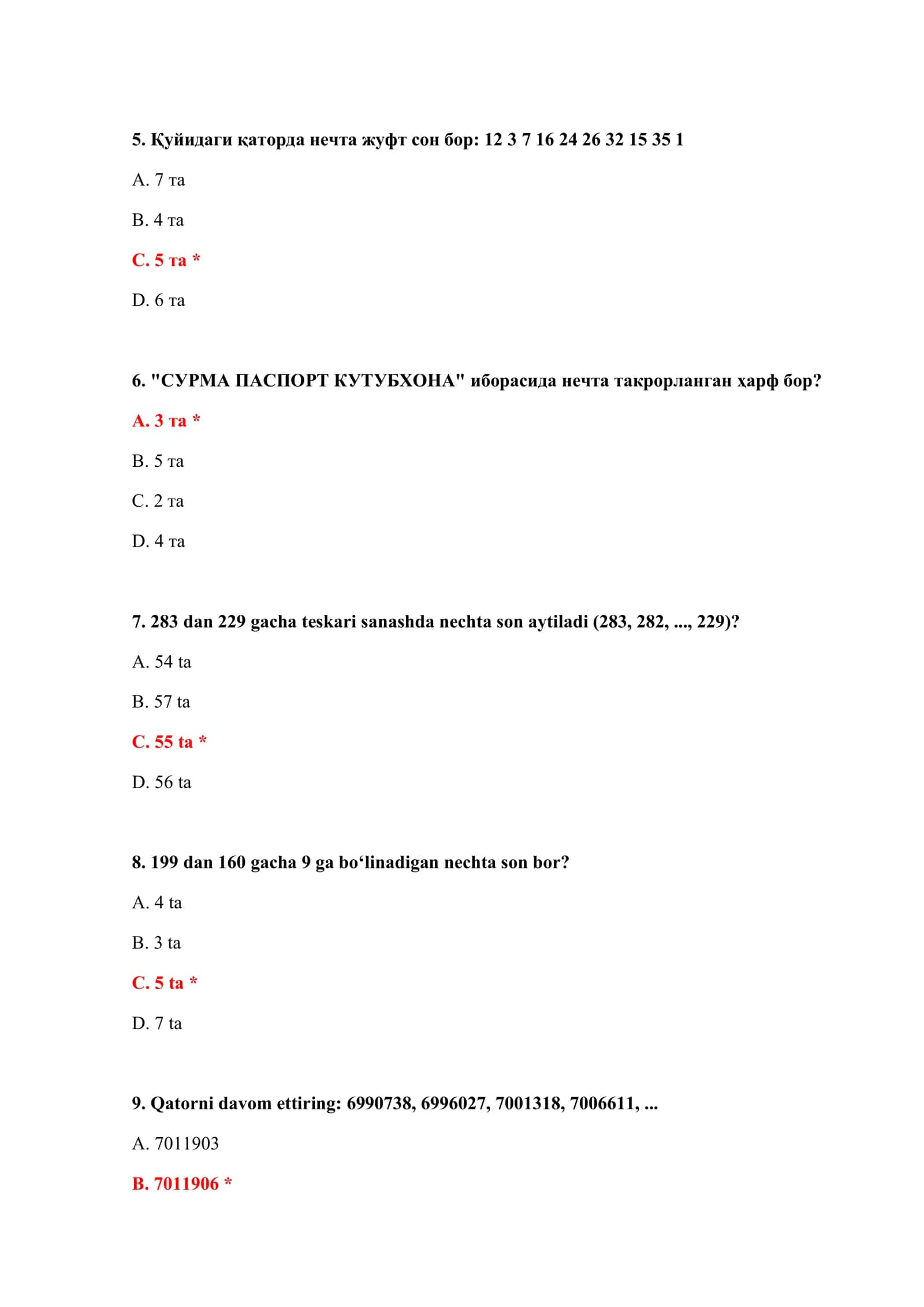 BOJXONA IQ TEST SAVOLLARI WORD 3