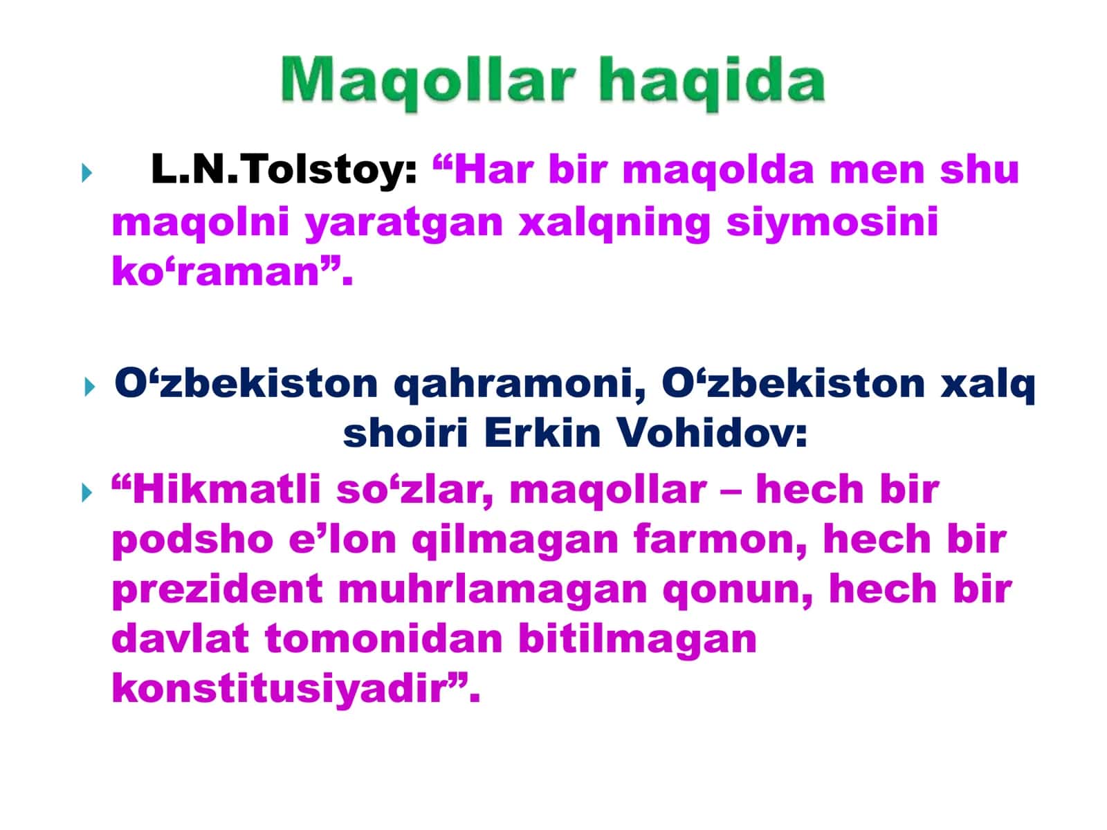 O‘ZBEK FOLKLORI 9-MA‘RUZA. XALQ MAQOLLARI VA TOPISHMOQLAR 3