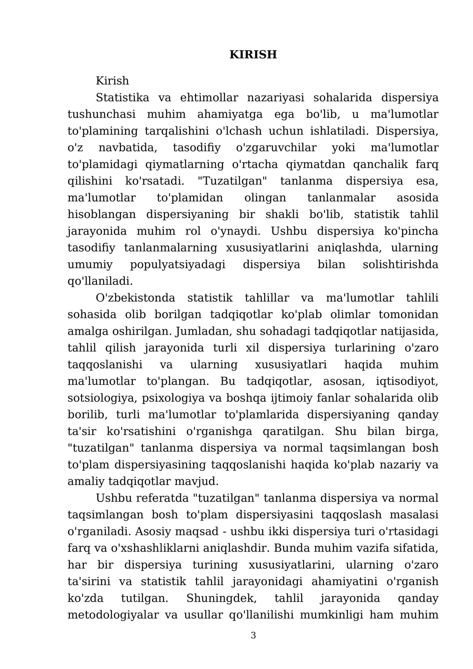 “Tuzatilgan” tanlanma dispersiyani normal taqsimlangan bosh to'plam dispersiyasi bilan taqqoslash 3