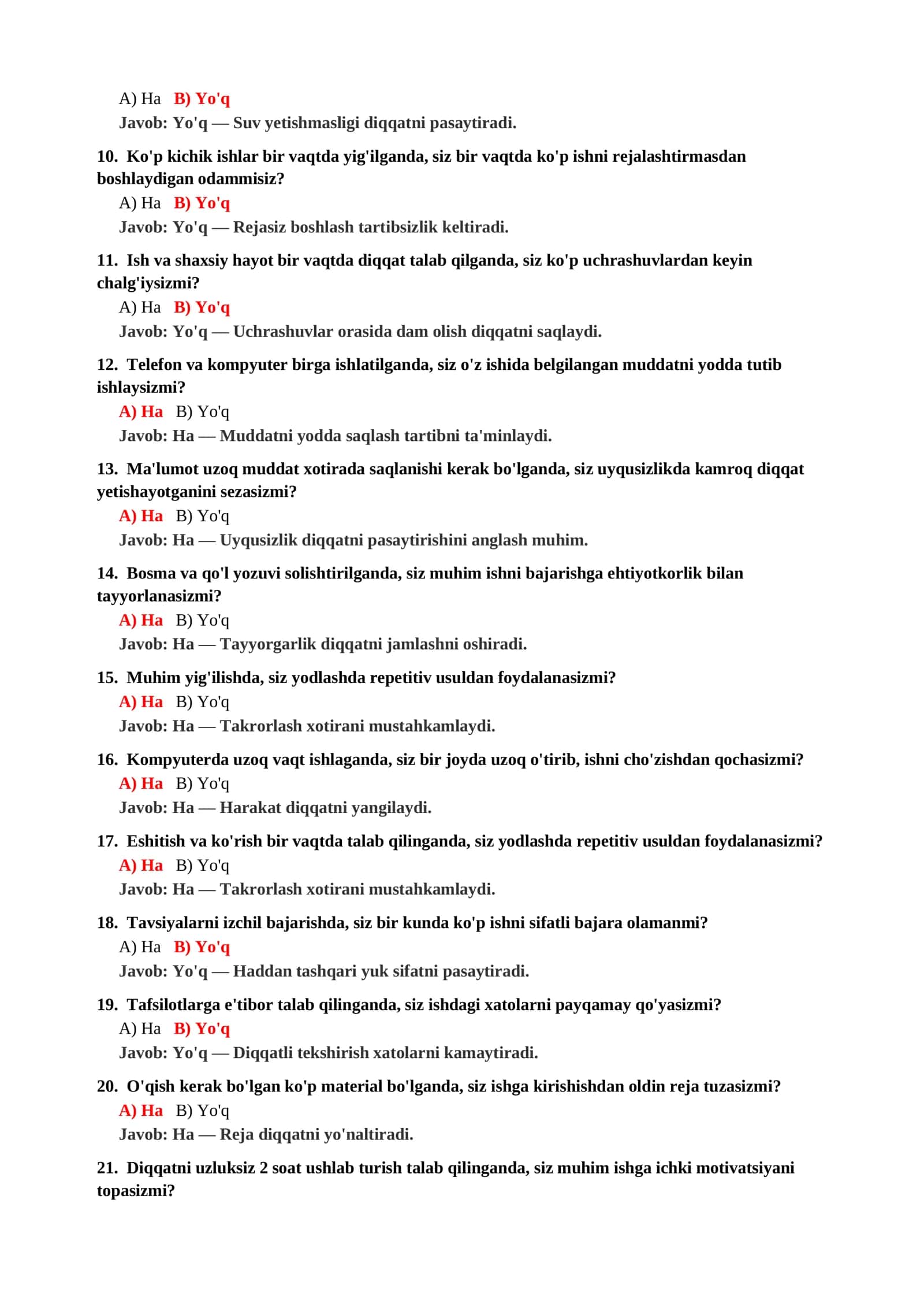 Psixologiya Fanidan Mustaqil Ta'lim Testlari 3