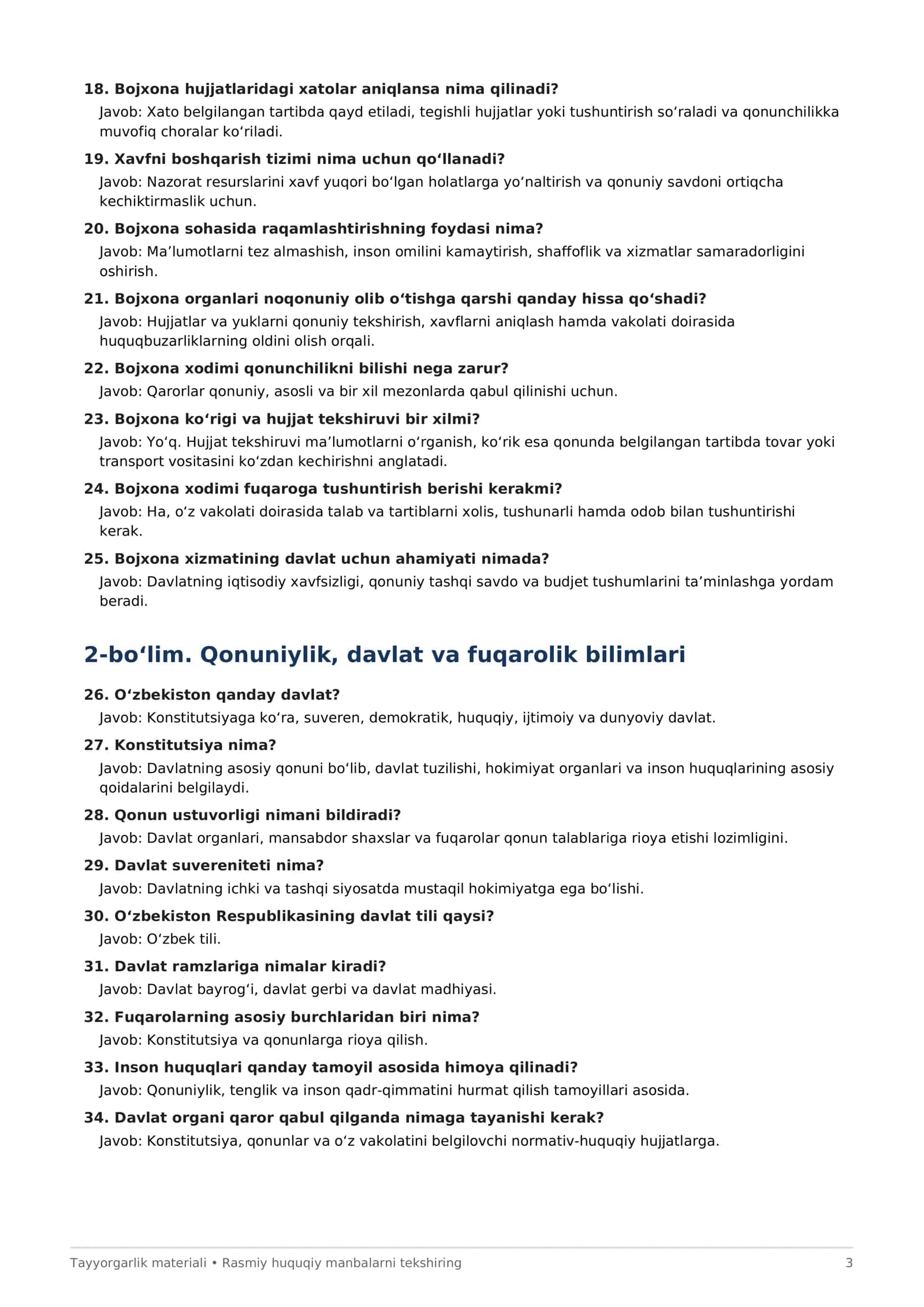 Bojxona qo‘mitasiga ishga kirish uchun 200 ta savol-javob — PDF 3