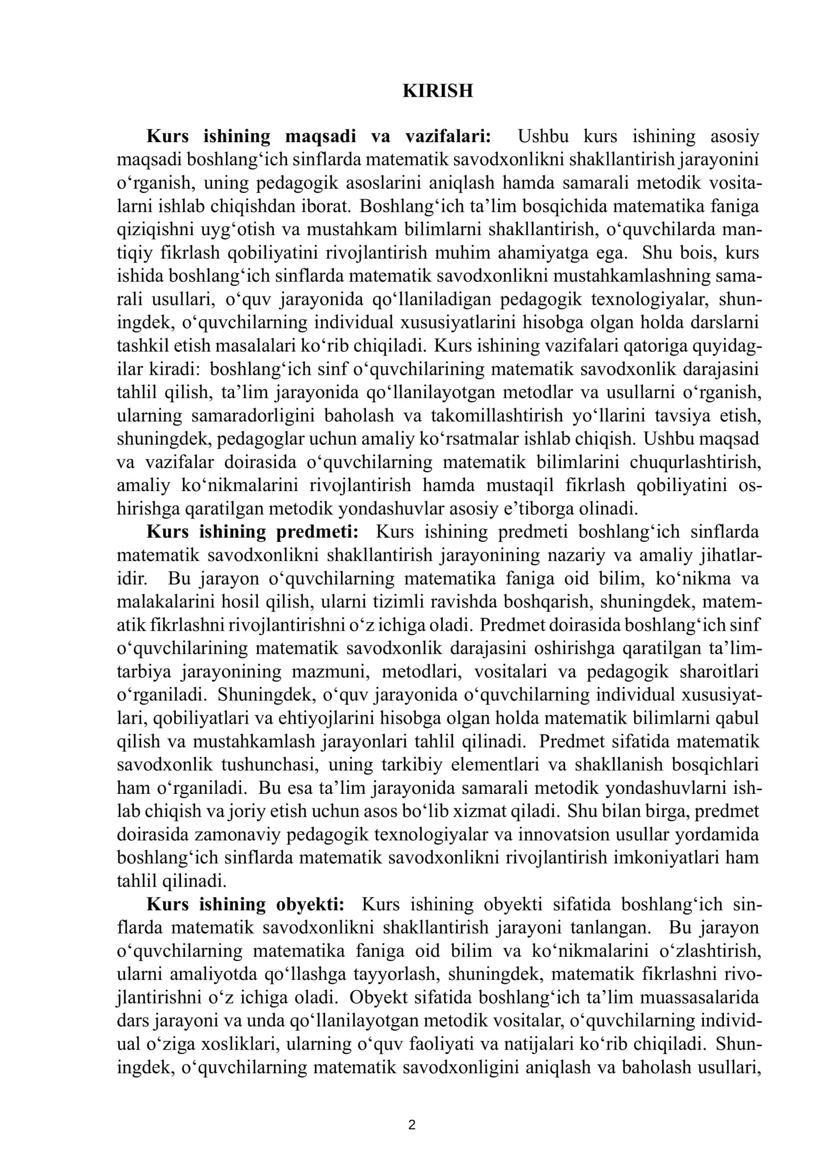 MATEMATIKA OʻQITISH METODIKASI FANIDAN TAYYORLAGAN KURS ISHI 3