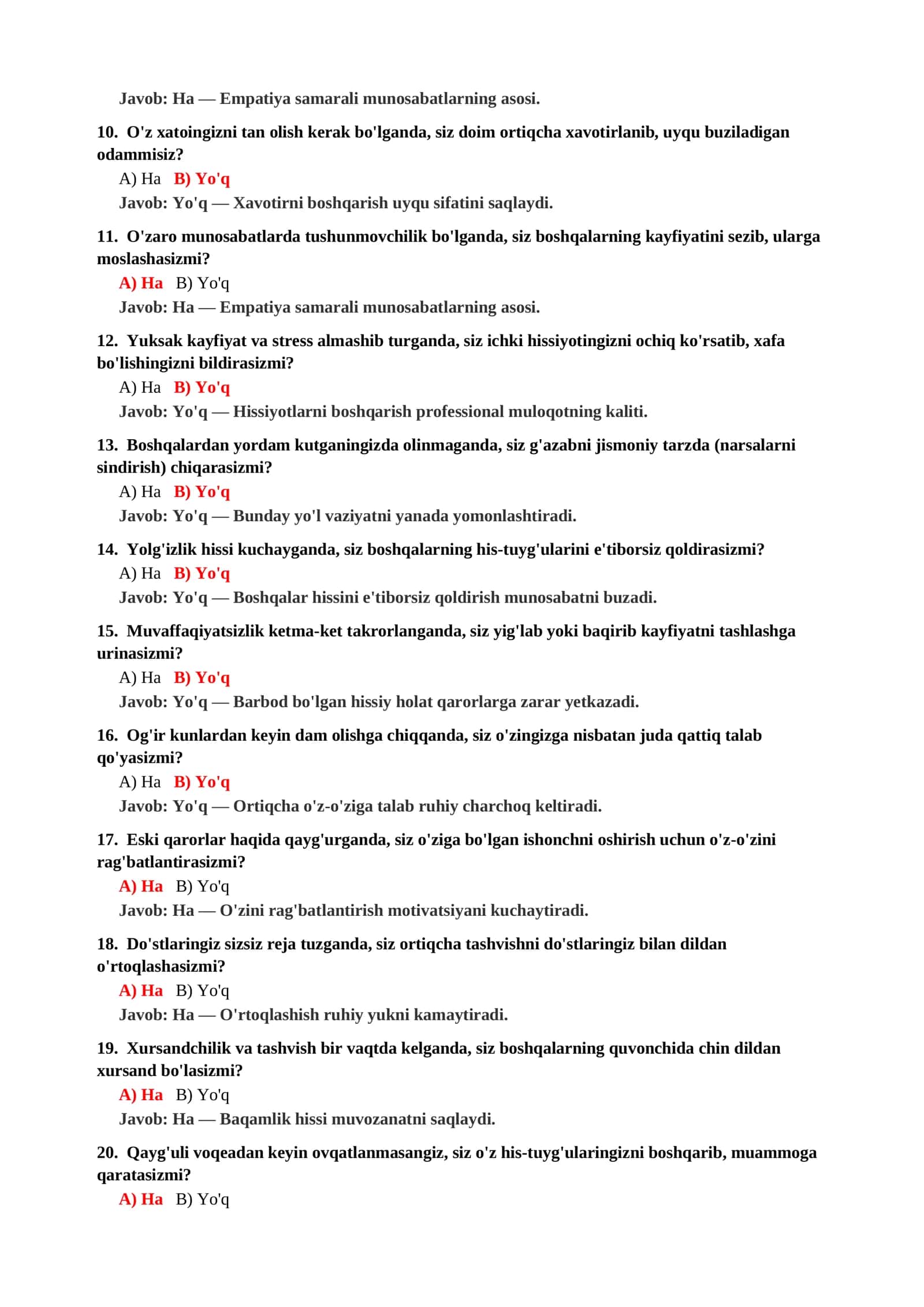 Tanqidga to'g'ri munosabat bildirish psixologik testi 3