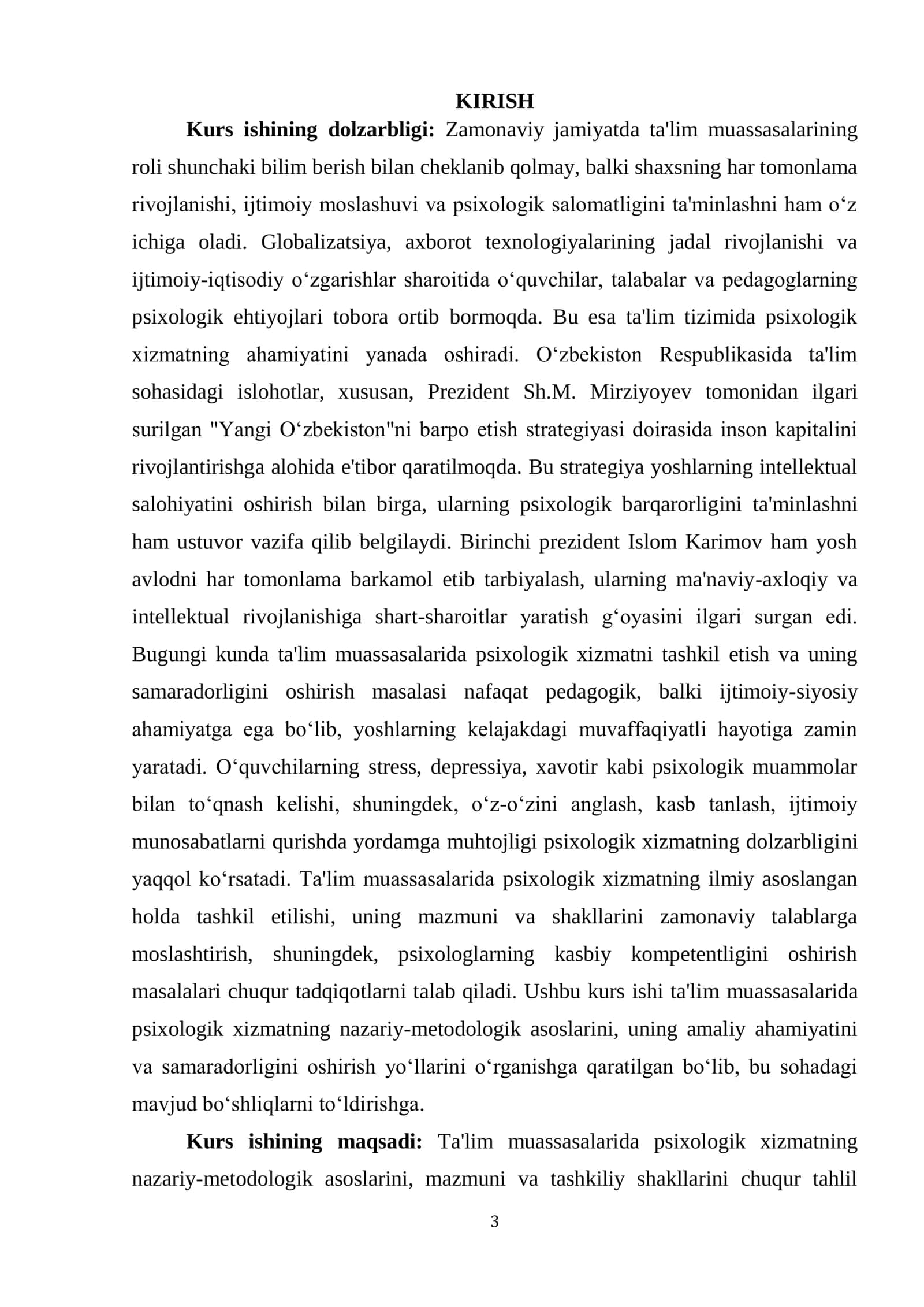 TA'LIM MUASSASALARIDA PSIXOLOGIK XIZMAT" KURSINING PREDMETI VA VAZIFALARI" 3