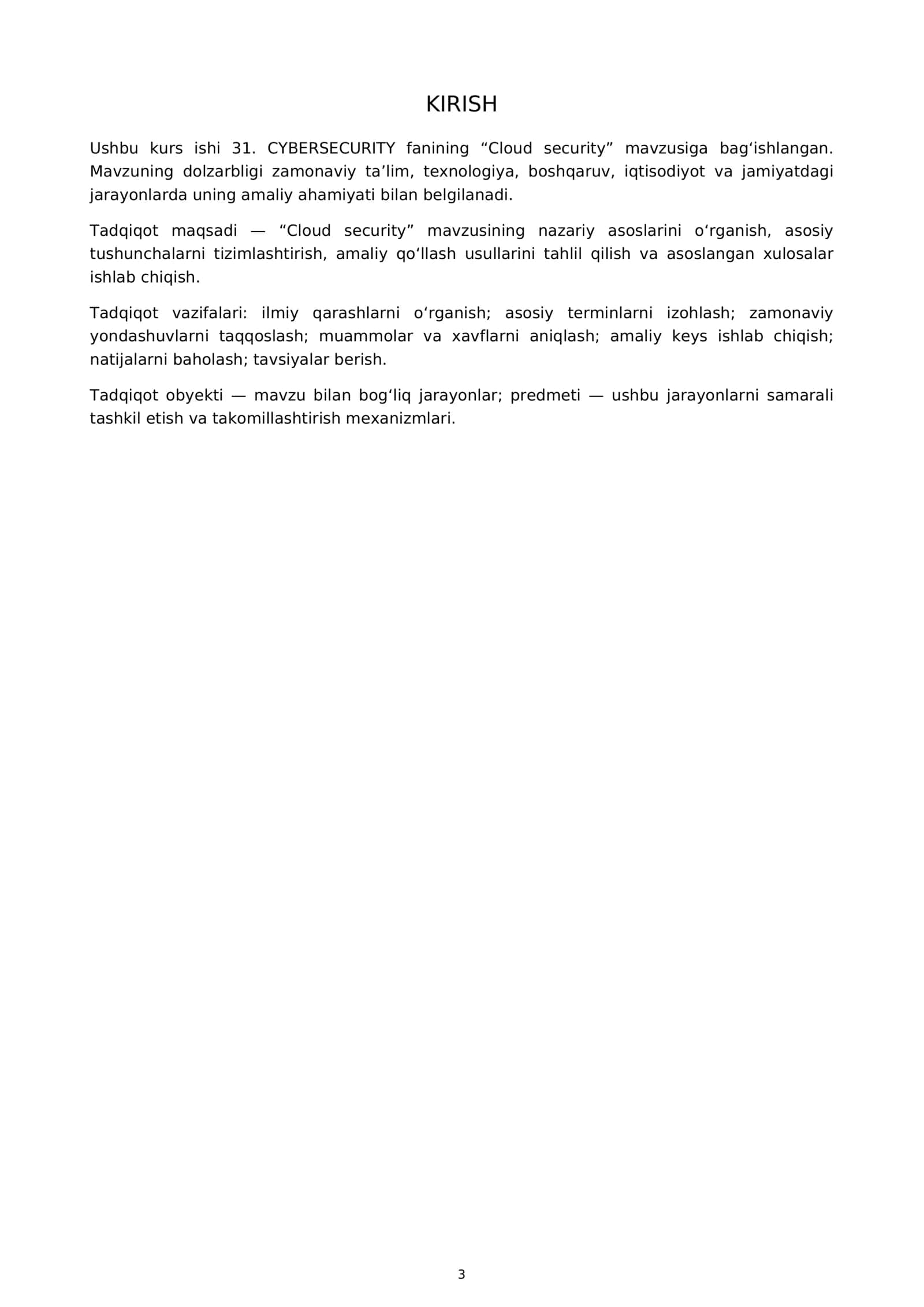 OLIY TA’LIM MUASSASASI 31. CYBERSECURITY KURS ISHI 3