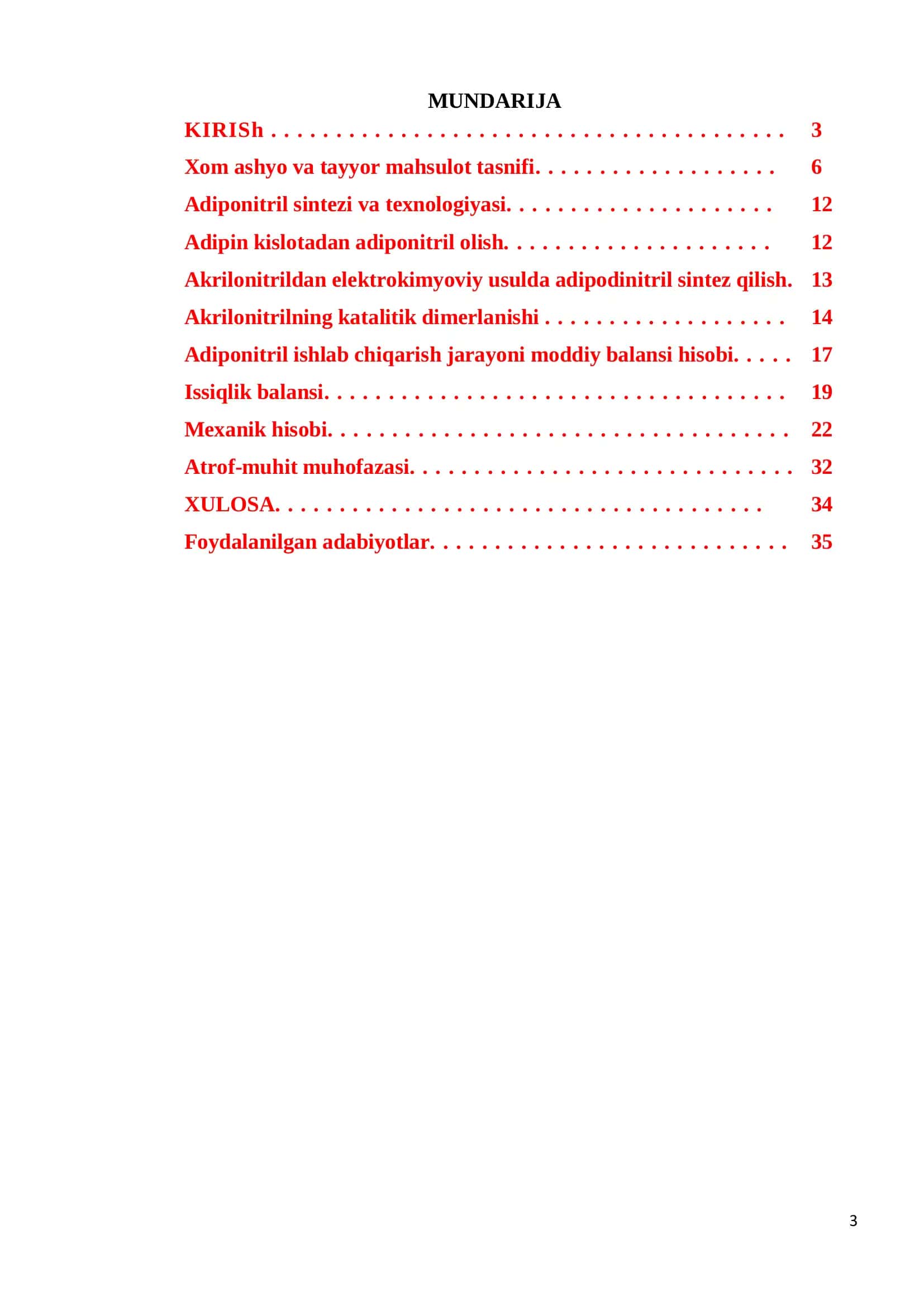 Adiponitril ishlab chiqarish texnologiyalarini o’rganish 3