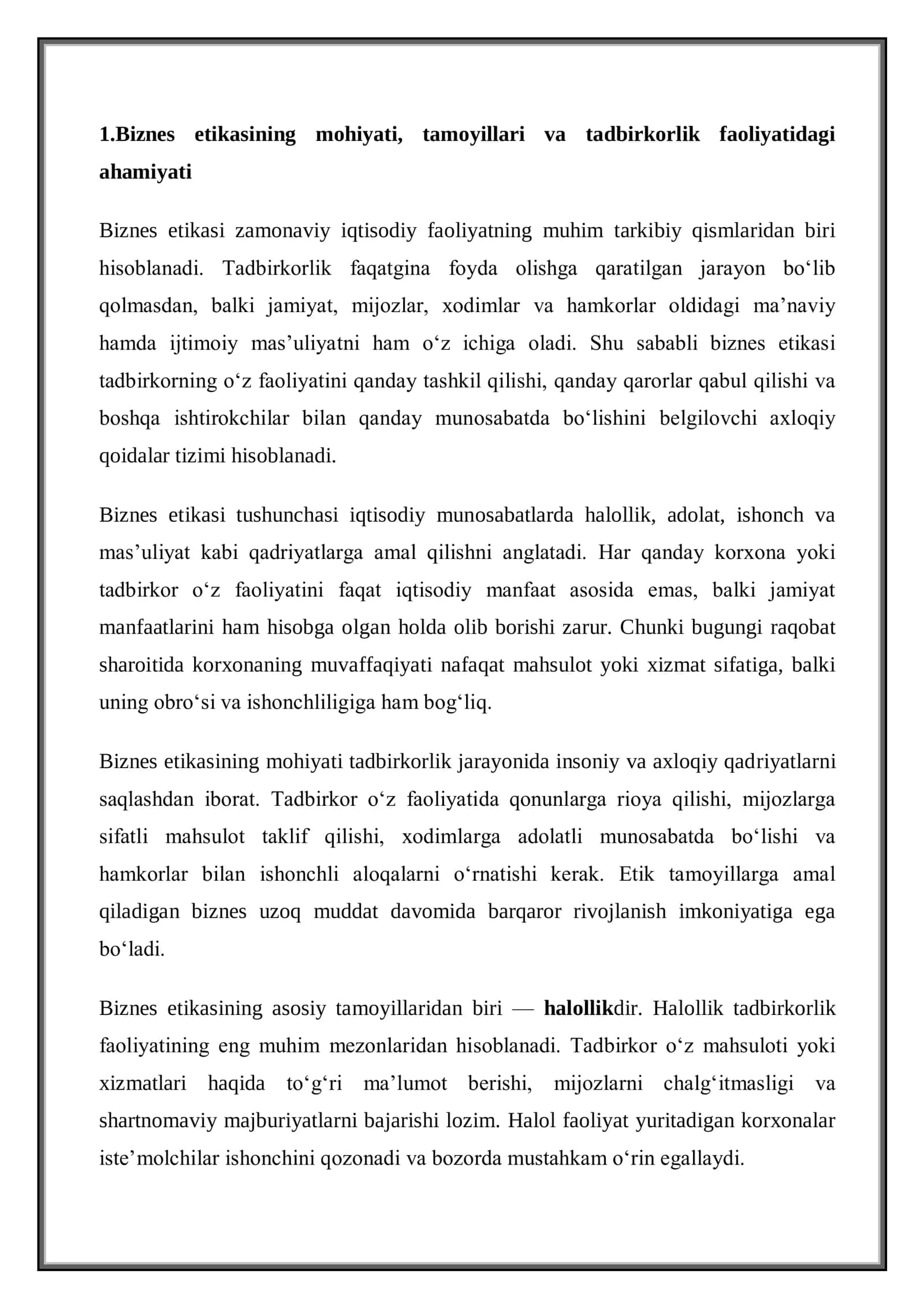 Biznes etikasi va korporativ madaniyatning tadbirkorlikdagi o‘rni. 3