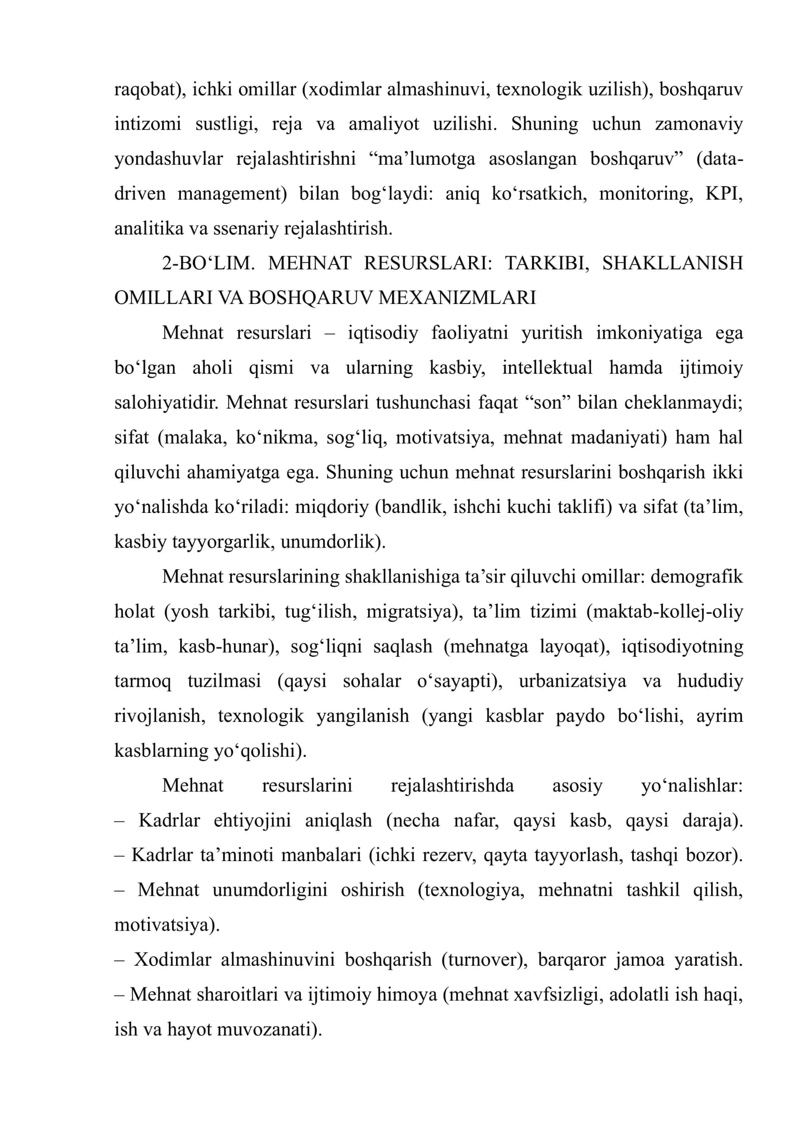 Resurslarni rejalashtirish, mehnat resurslari va bozorni rivojlantirish tendensiyalari 3
