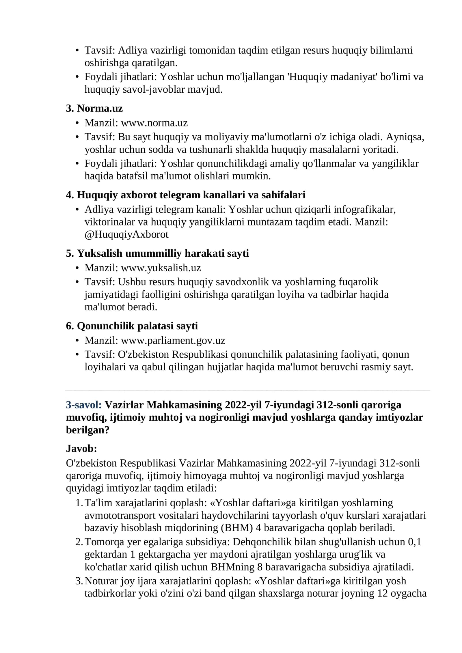 Yoshlar ishlari agentligi biletlar javoblar 2026-yil 3