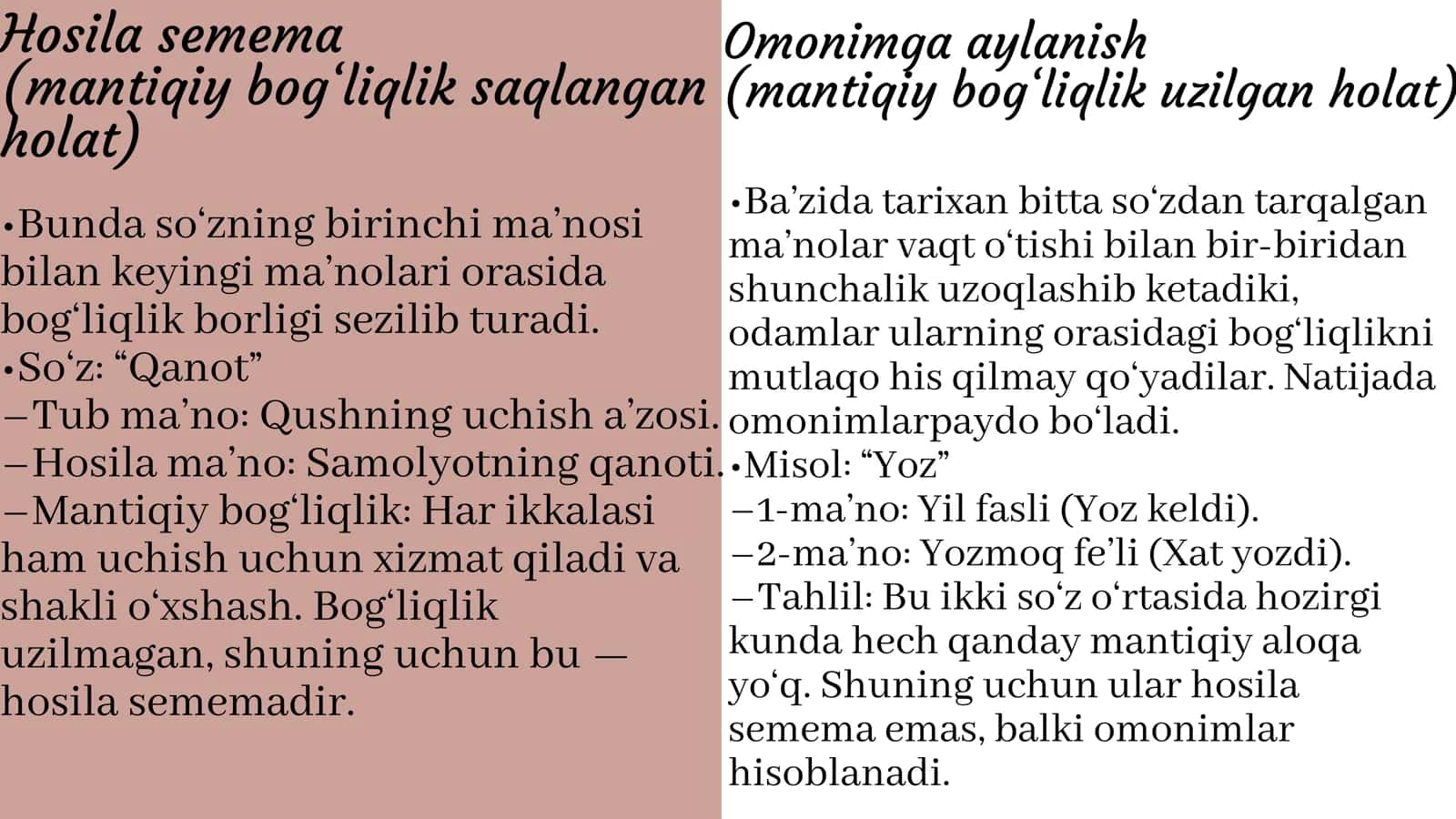 Monosemiya va polisemiya. Hosila maʼnoning vujudga kelish yoʻllari va usullari 3
