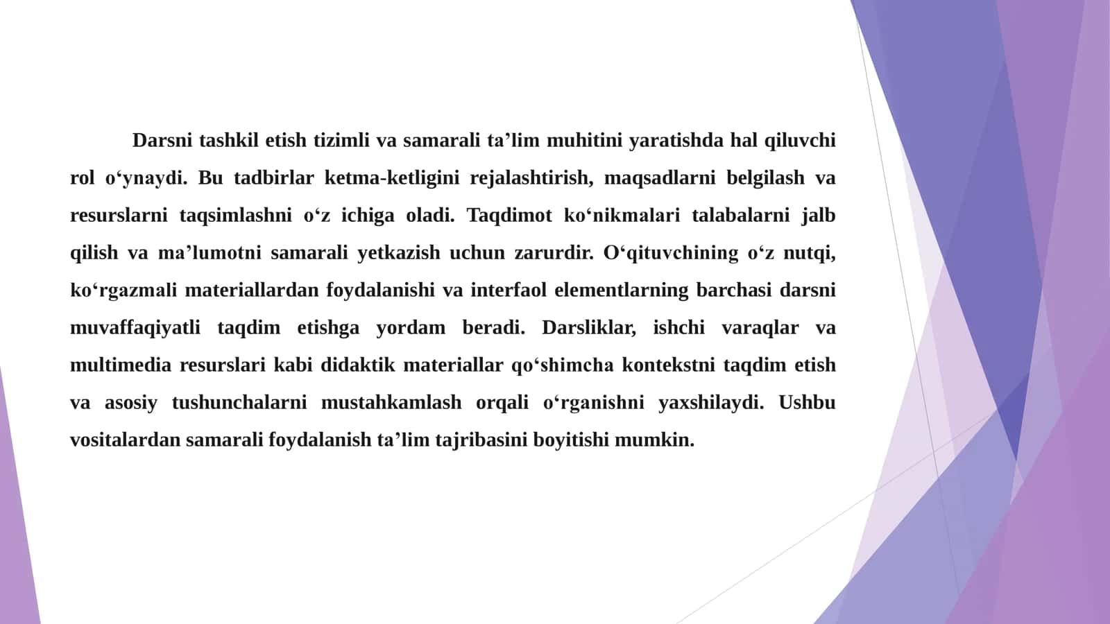 Darsni tashkil qilish, ko‘rgazmalilik hamda didaktik materiallardan foydalanish 3