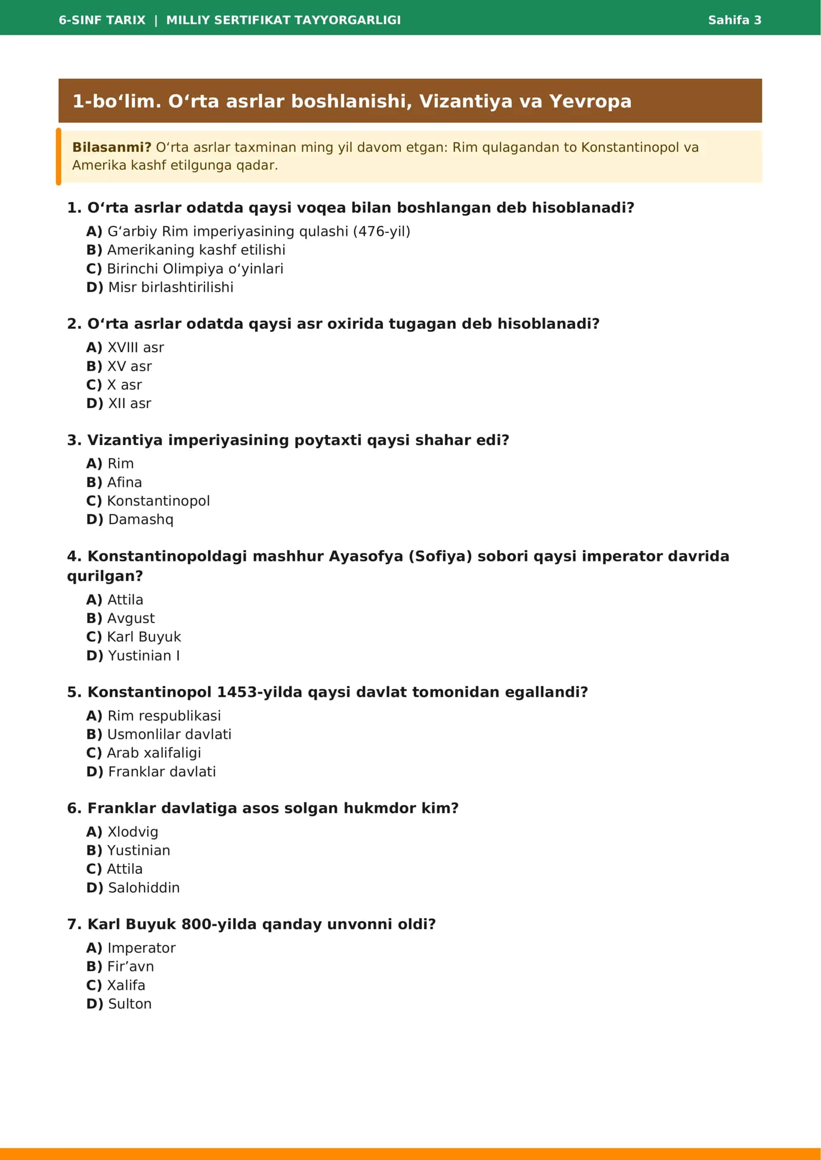 MILLIY SERTIFIKAT TAYYORGARLIGI 6-SINF TARIX 3