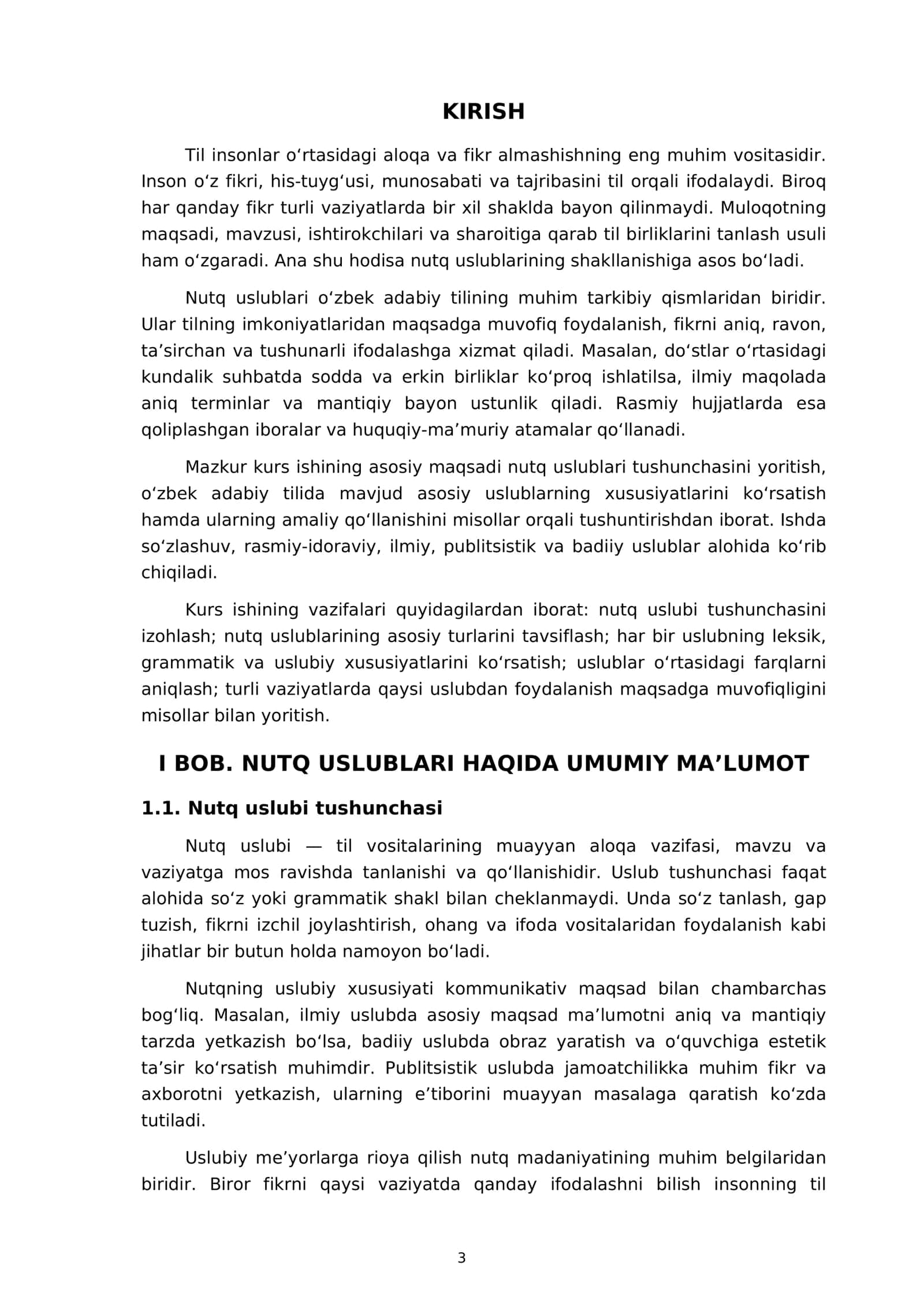 Nutq uslublari — Ona tili fanidan kurs ishi 3