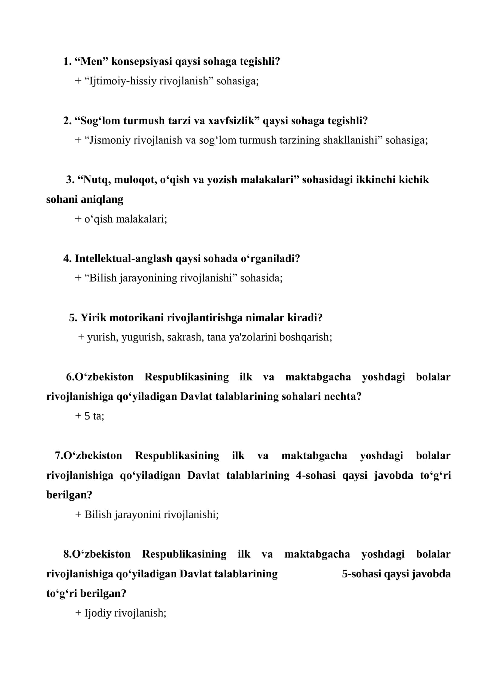 Maktabgacha ta'lim tashkilotlari mutaxassislari uchun test savollari 3