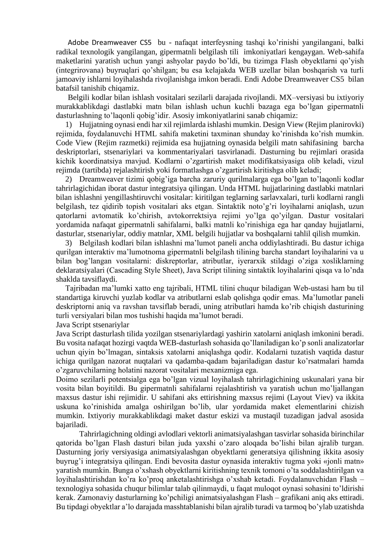 Dream weaver Dasturida Web-sahifa Yaratish 3