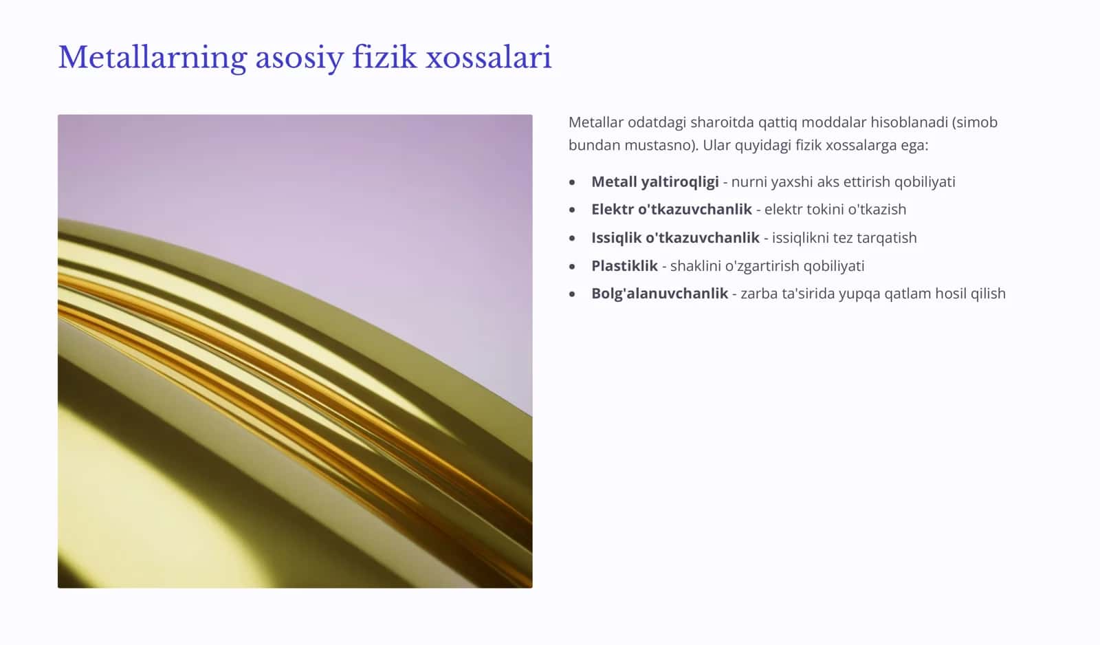 Metallarning Fizik va Kimyoviy Xossalari 3