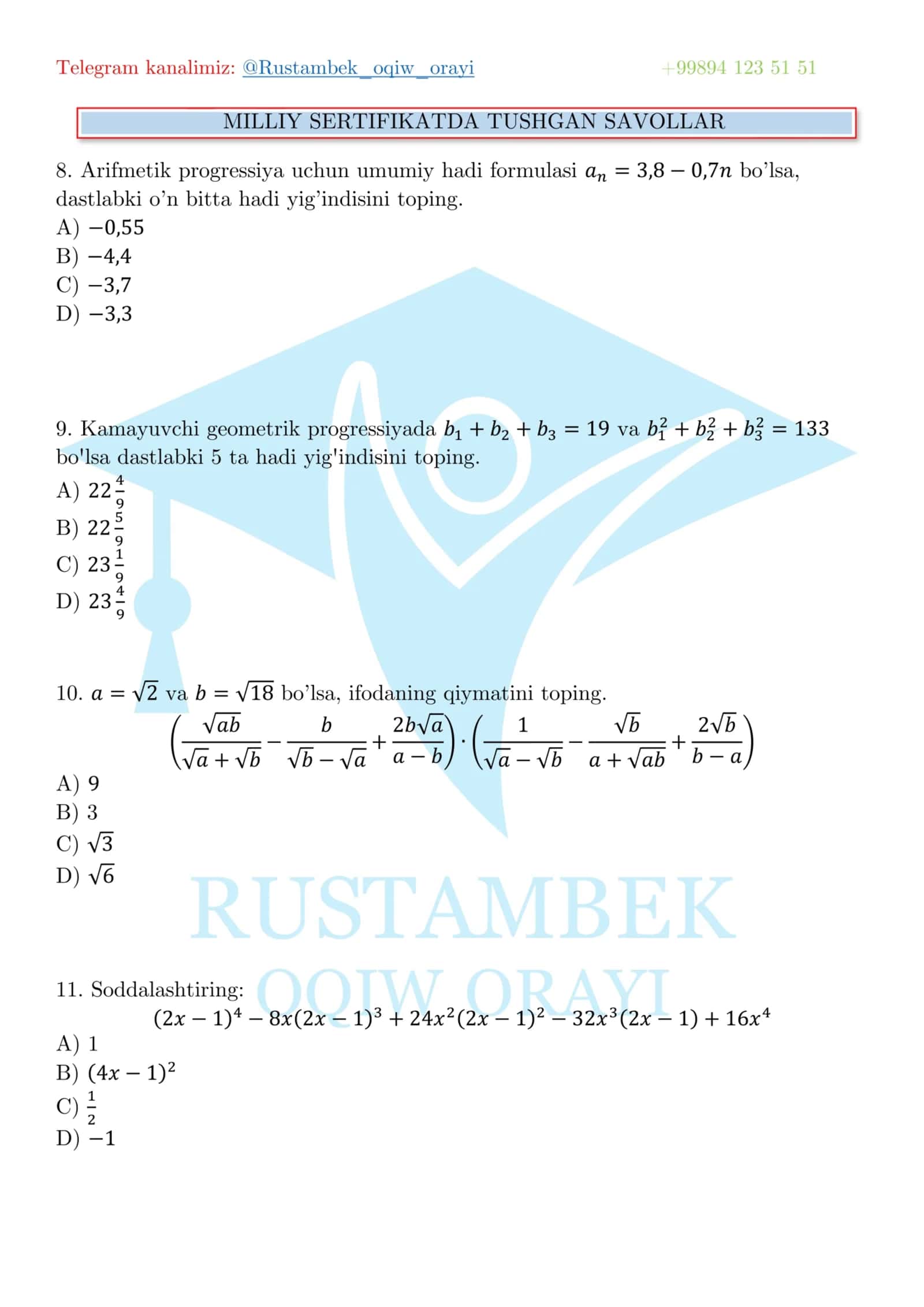 Matematika milliy sertifikat 3