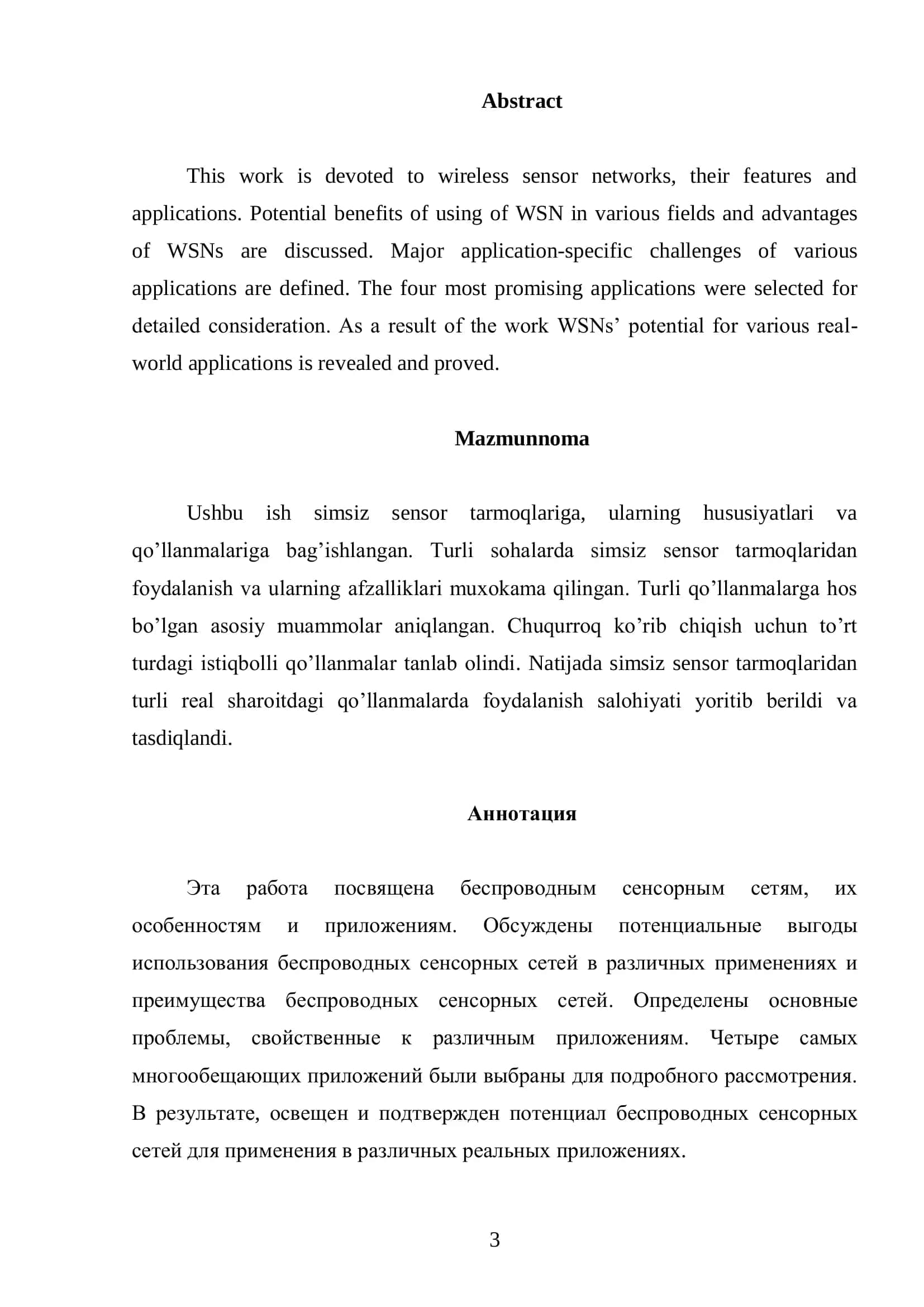 Features and Application of Wireless Sensor Networks 3