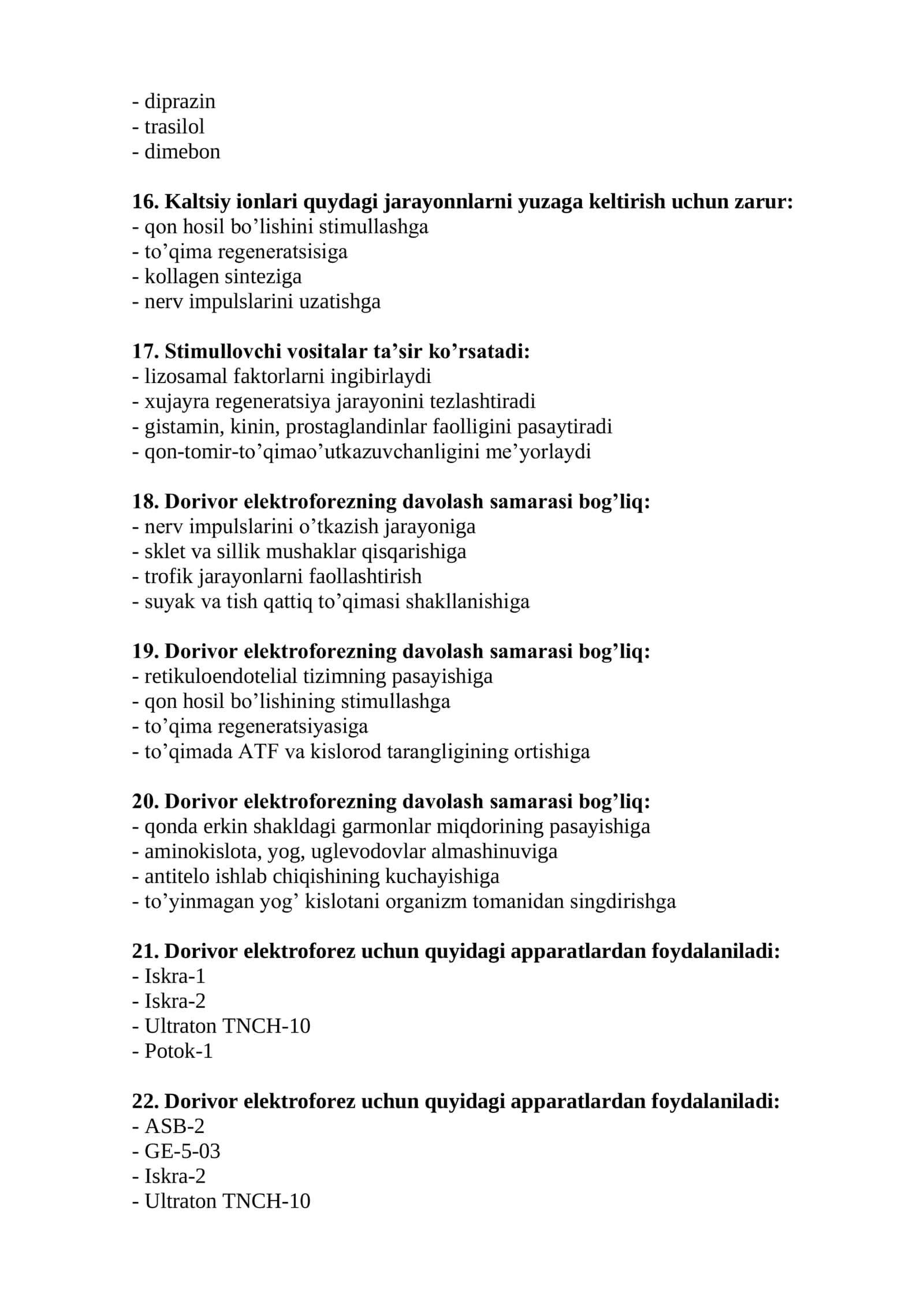Parodontologiya mutaxassisligi bo’yicha shakllantirilgan test savollari ro’yxati 2026 3