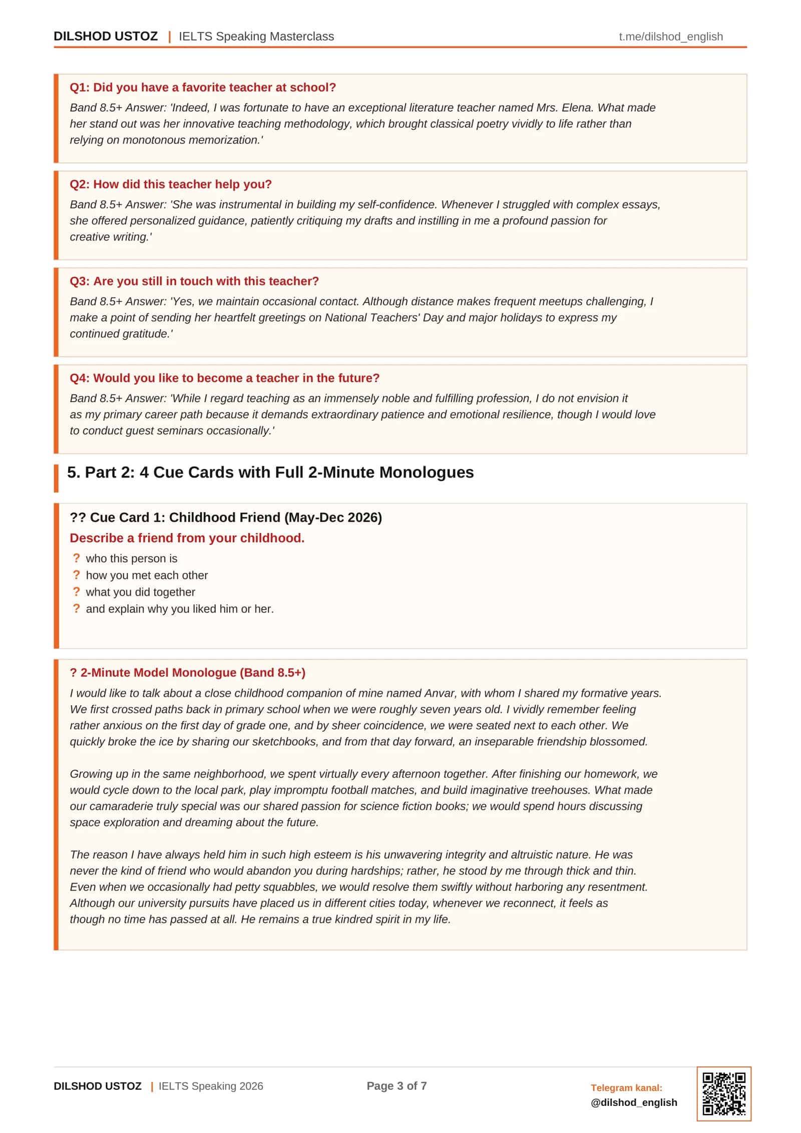 IELTS Speaking Masterclass lesson 1. 3