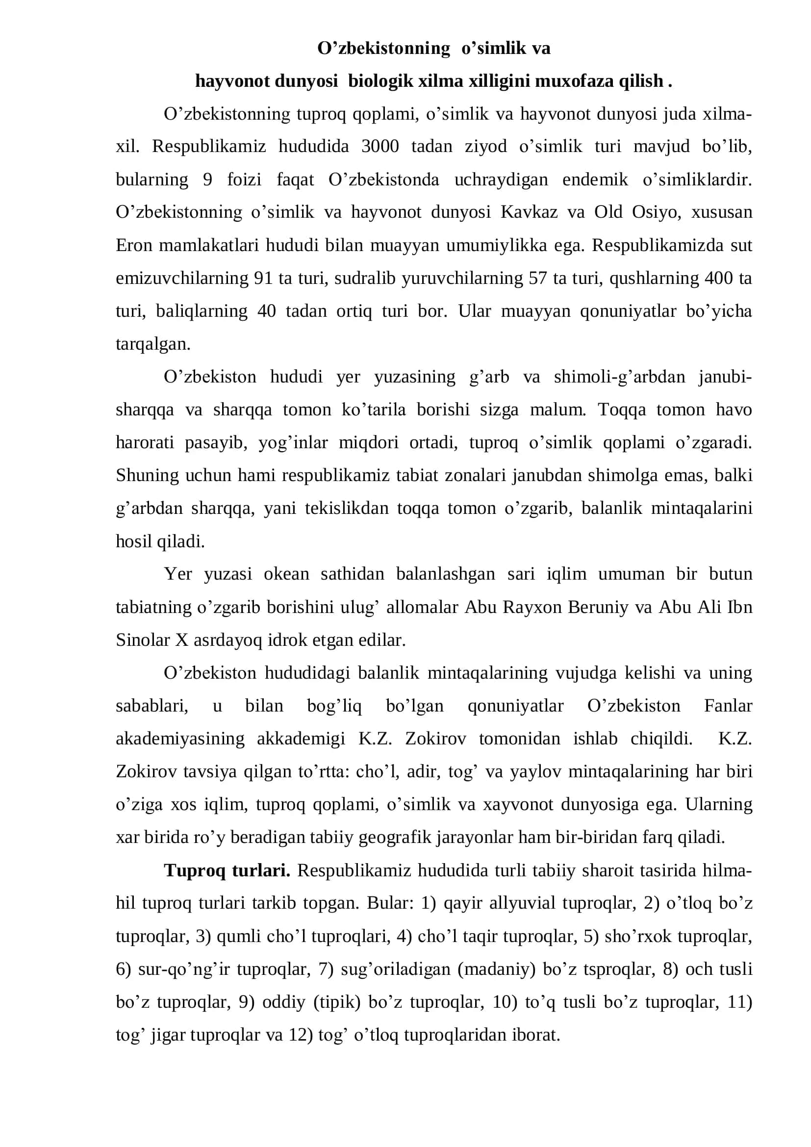 O’zbekistonning o’simlik va hayvonot dunyosi biologik xilma xilligini muxofaza qilish 3