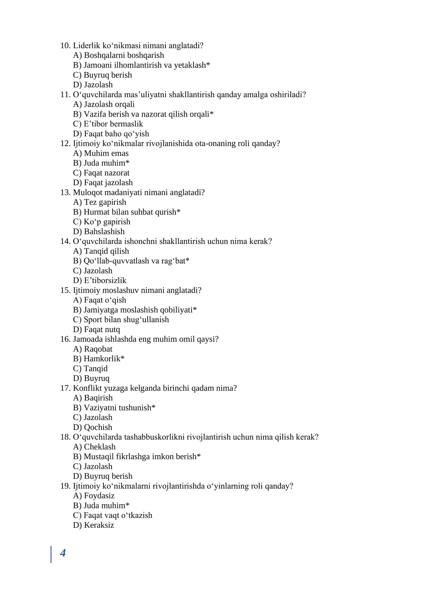 Maslahatchi lavozimiga ishga kirish uchun testlar 3