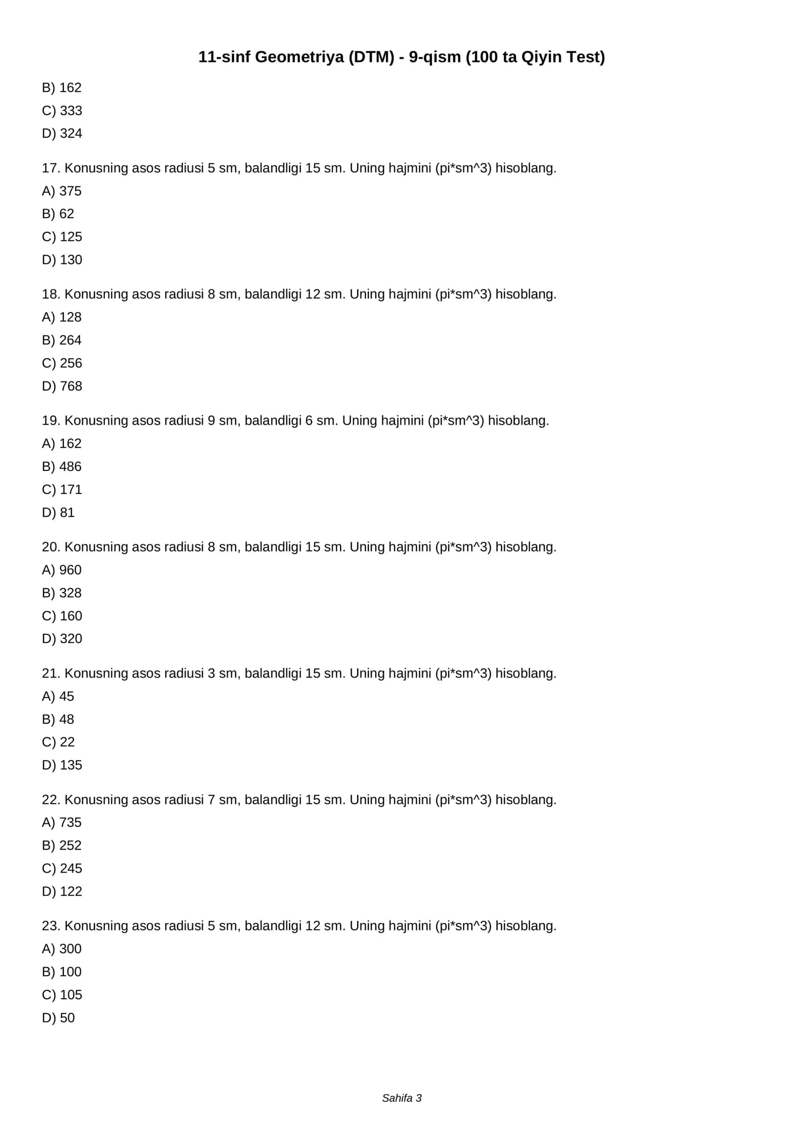 11-sinf Geometriya (DTM) - 9-qism (100 ta Qiyin Test) 3