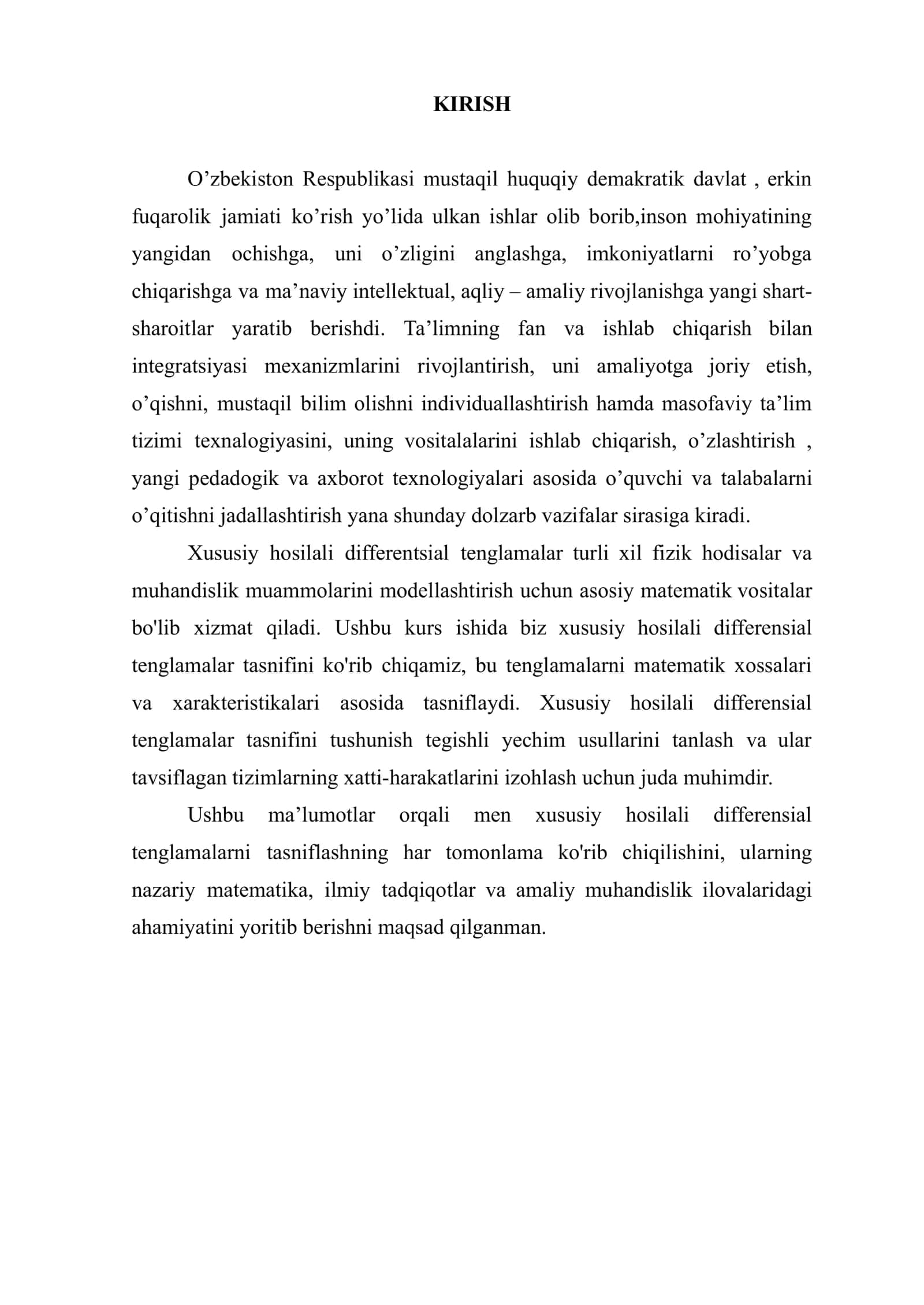 "Tor tebranish tenglamasi uchun aralash masalalarni Furye usuli bilan yechish" kurs ishi 3
