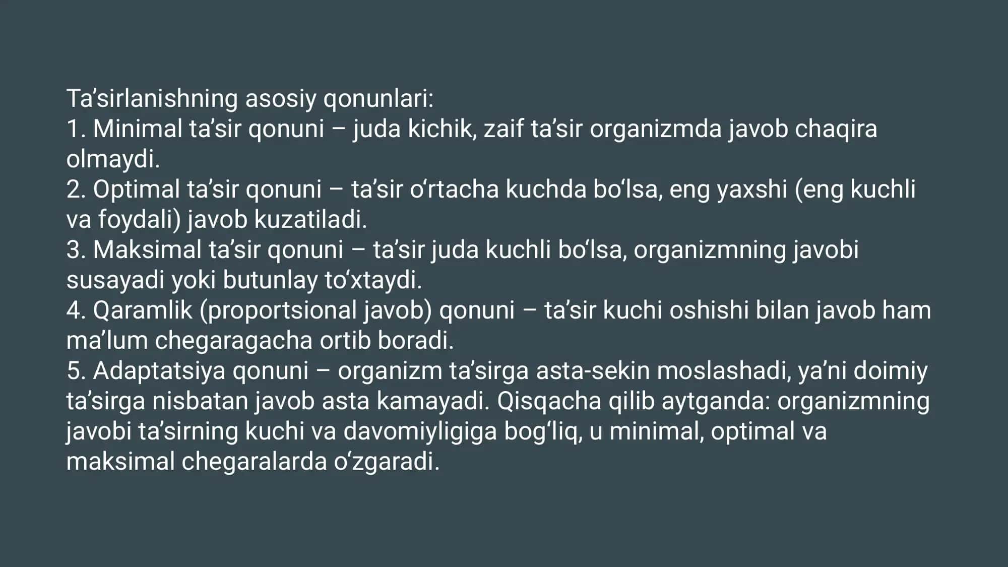 Tasirlanish .Ta'sirlanish qonunlari. Fiziologiya 3