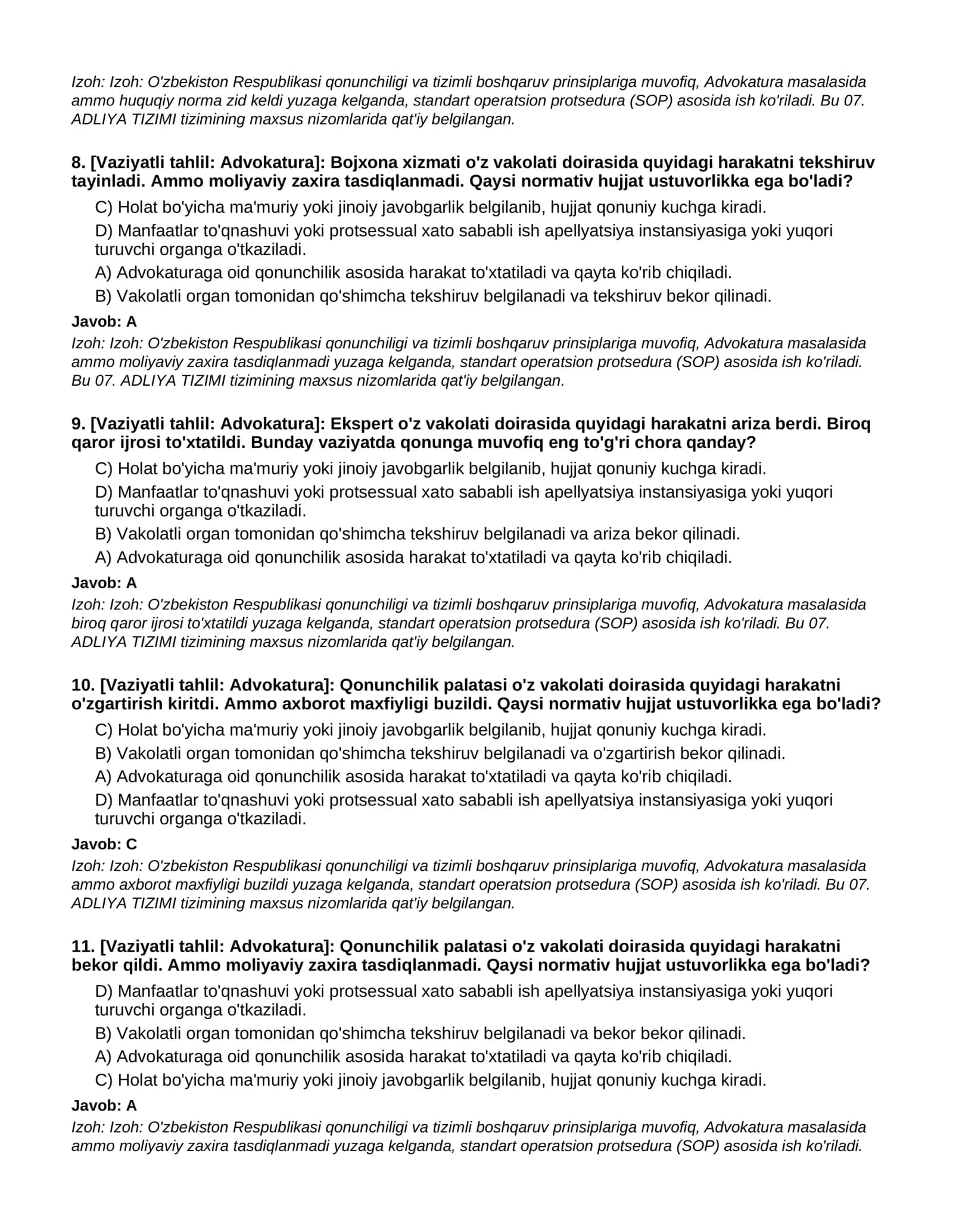ADVOKATURA - 2-QISM (100 TA QIYIN TEST) 3