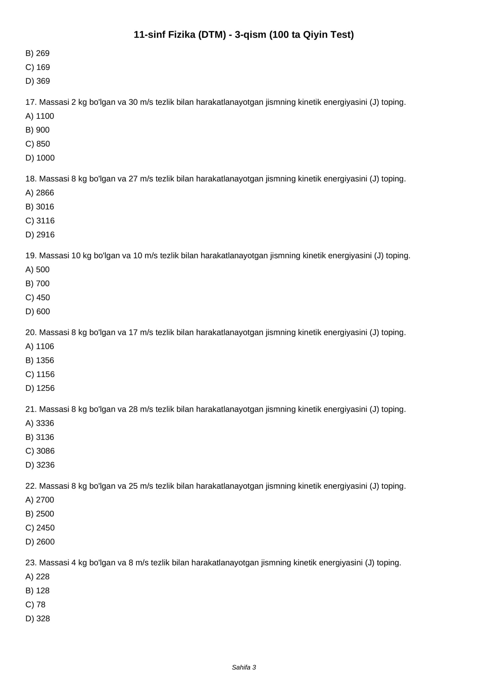 11-sinf Fizika (DTM) - 3-qism (100 ta Qiyin Test) 3
