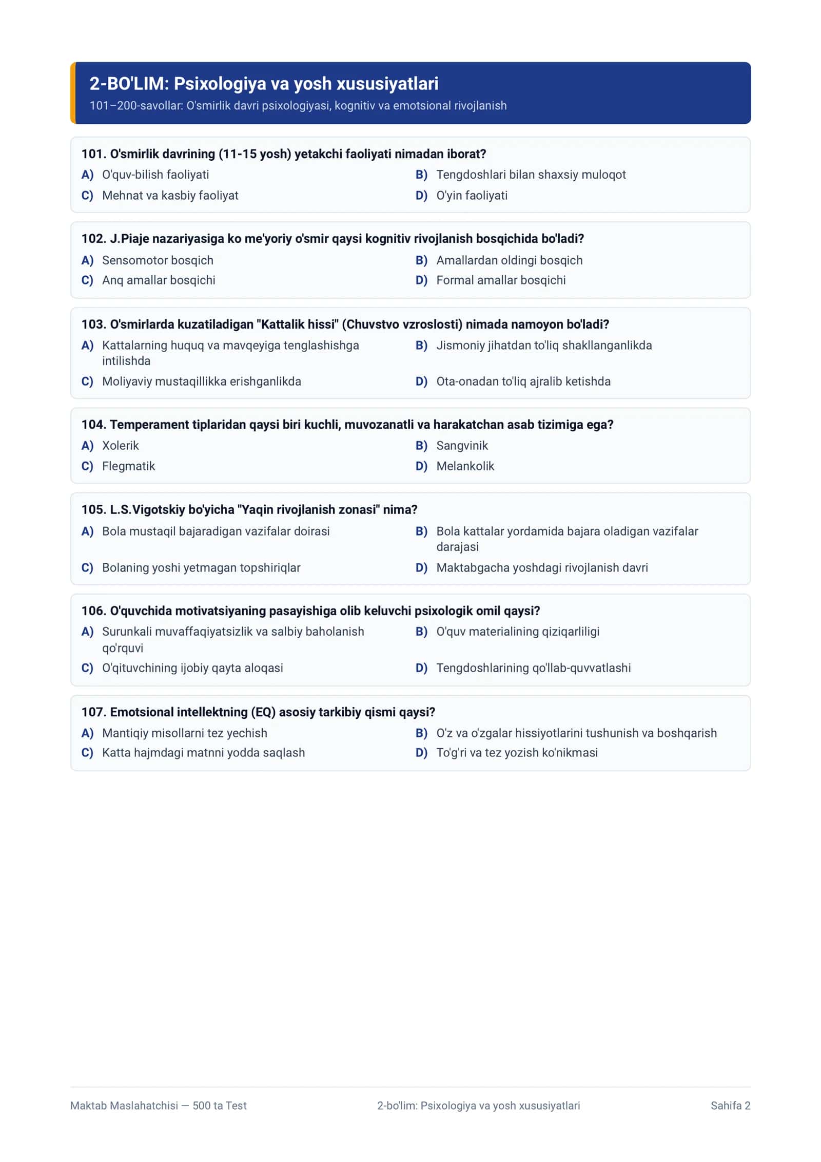 📚 Maktab maslahatchisi — 500 ta test PDF 3
