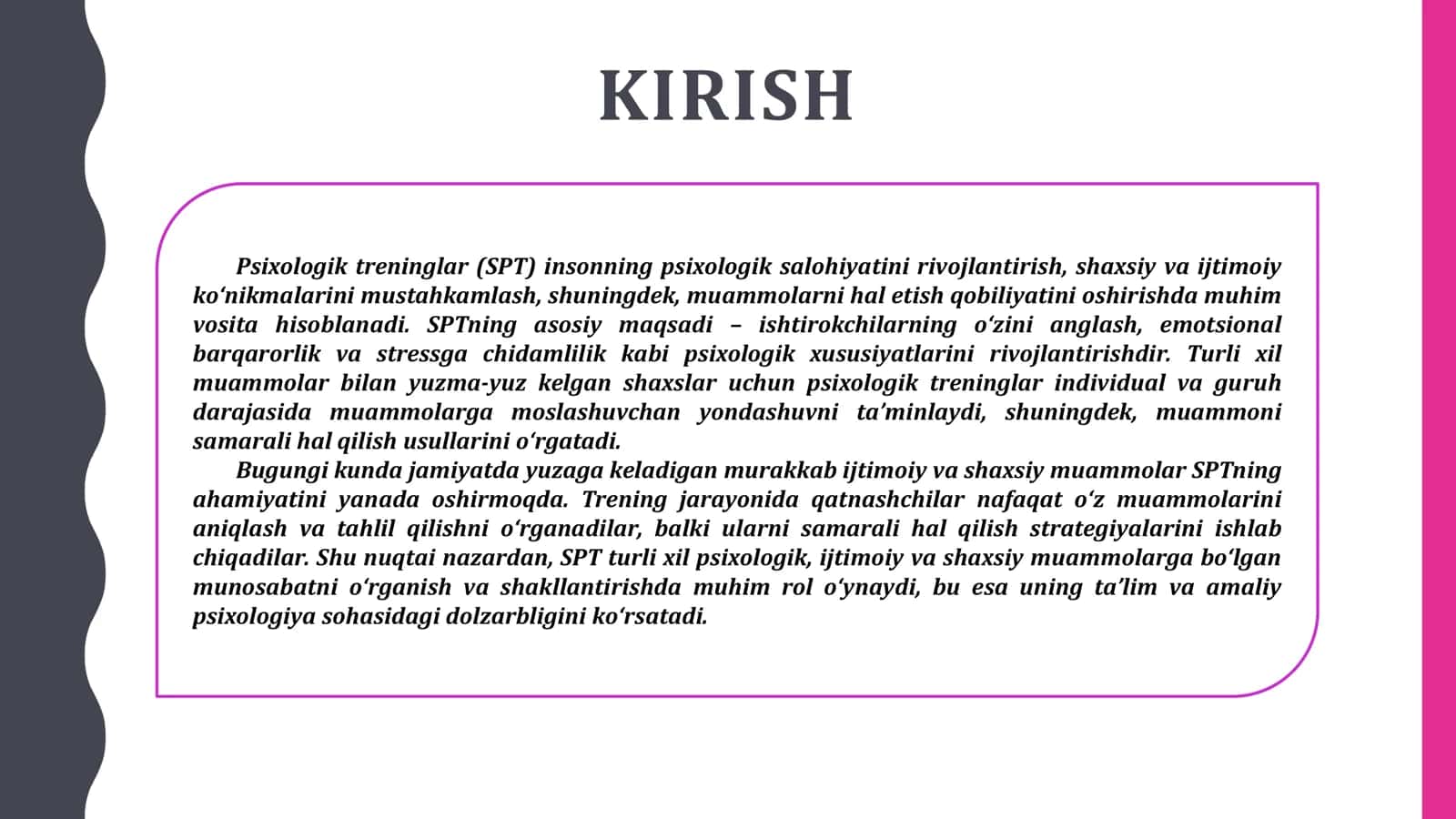 SPT NI TURLI XIL KO'RINISHDAGI MUAMMOLARGA BO'LGAN MUNOSABATI 3